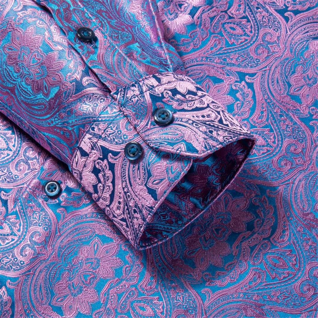 Niiyyjj Męskie jedwabne koszule z długim rękawem męskie slim fit paisley satynowa sukienka koszule koszula męska smoking koszula, Cy-1017, XXL