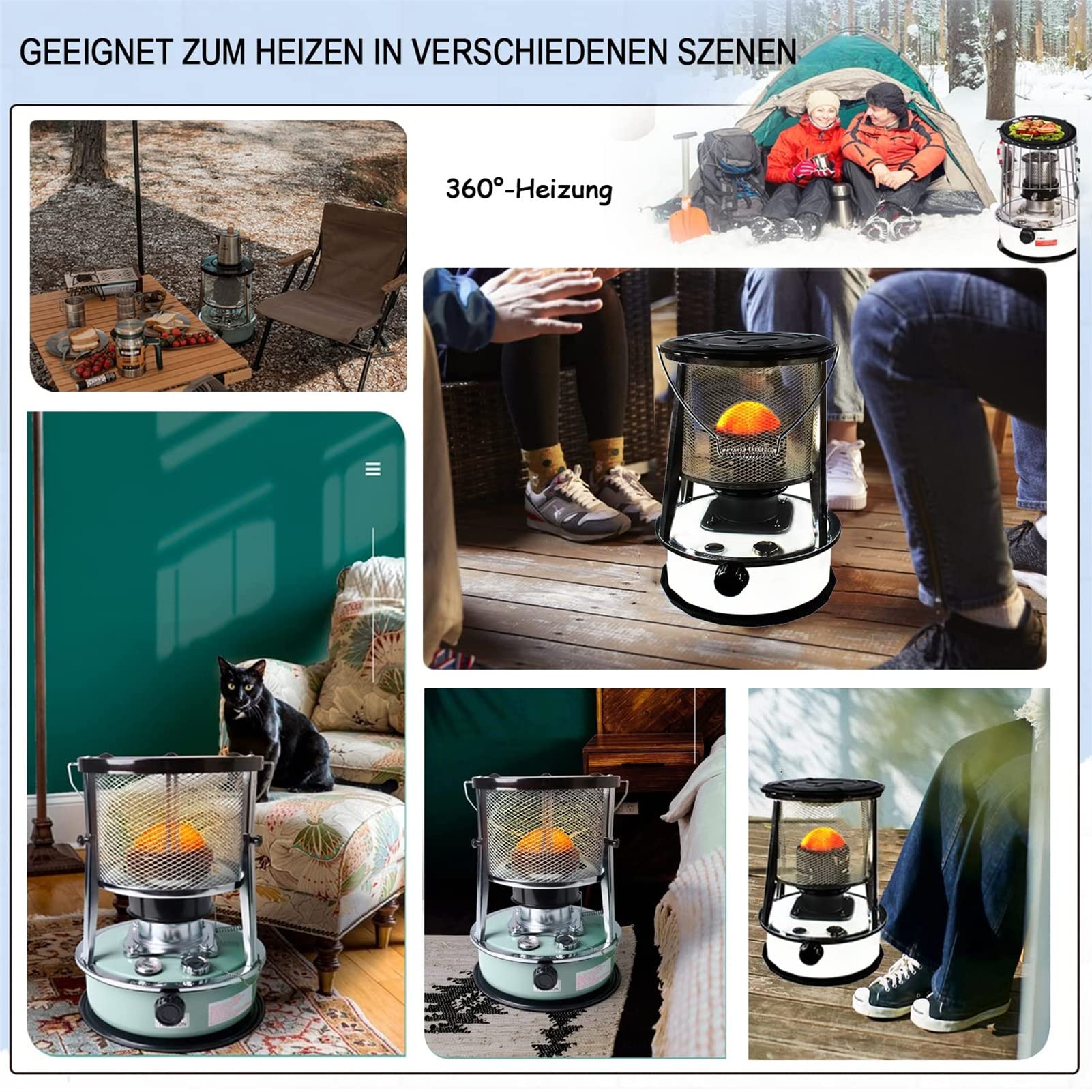 Petroleumofen für Innenräume Ohne Strom mit 3 Docht, Große Petroleum Heizung Heizer mit Umfallschutz, Tragbarer Effizienter für Innen Outdoor Camping Barbecue Blackout ausrüstung,Red-6L