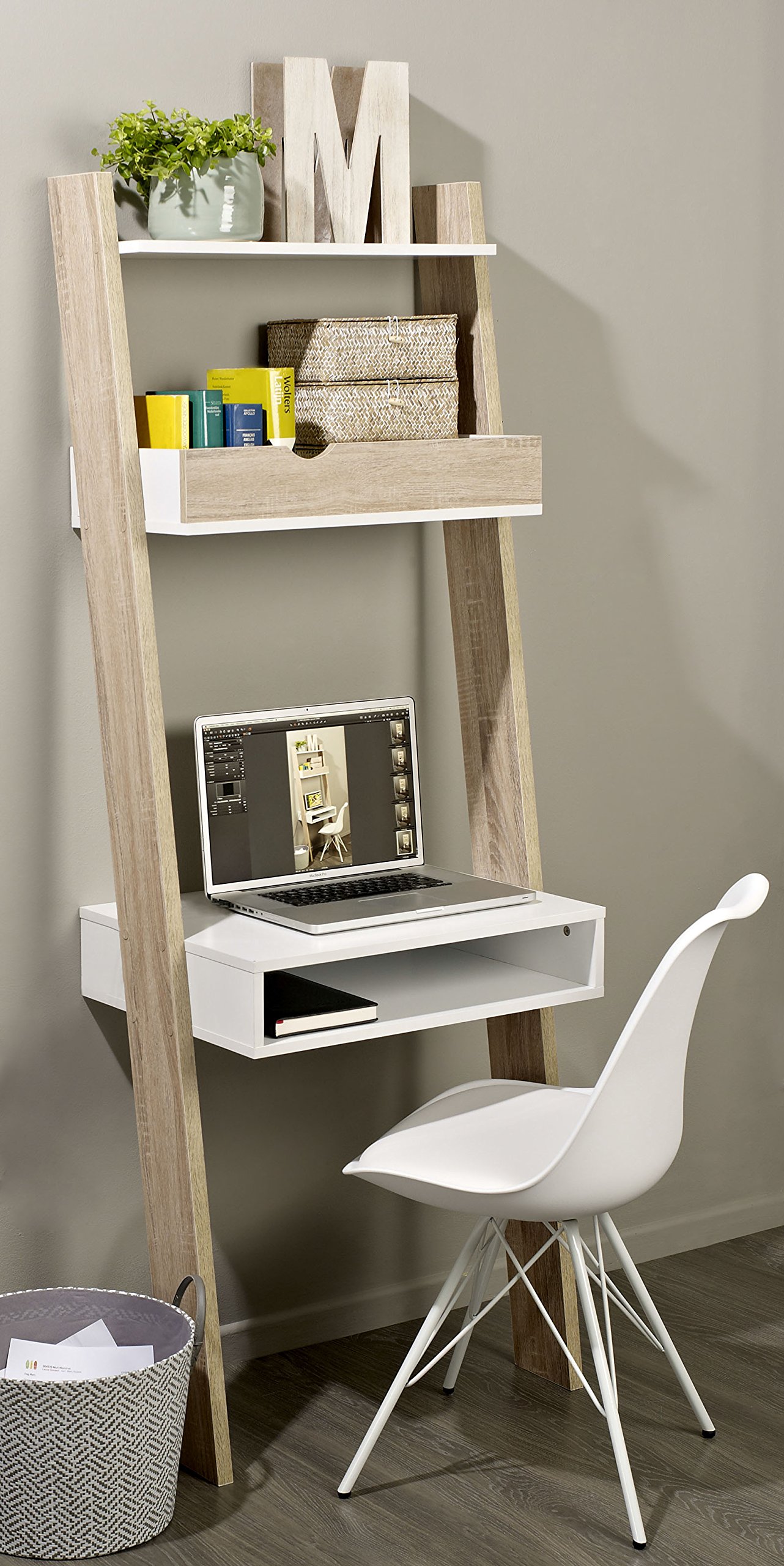 SoBuy FRG111-WN-Libreria da parete con ripiani, dimensioni ca. 65x176x40 cm, Bianco/Naturale