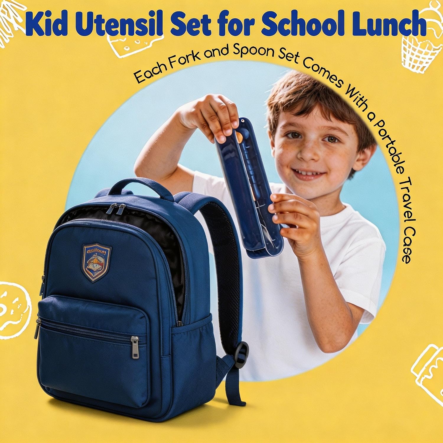 Toddler Utensils Set, 304 Stainless Steel Kids Fork and Spoon with Case | SUS304 Stainless Steel, BPA-Free, Dishwasher Safe, for School Lunch & Travel, Blue