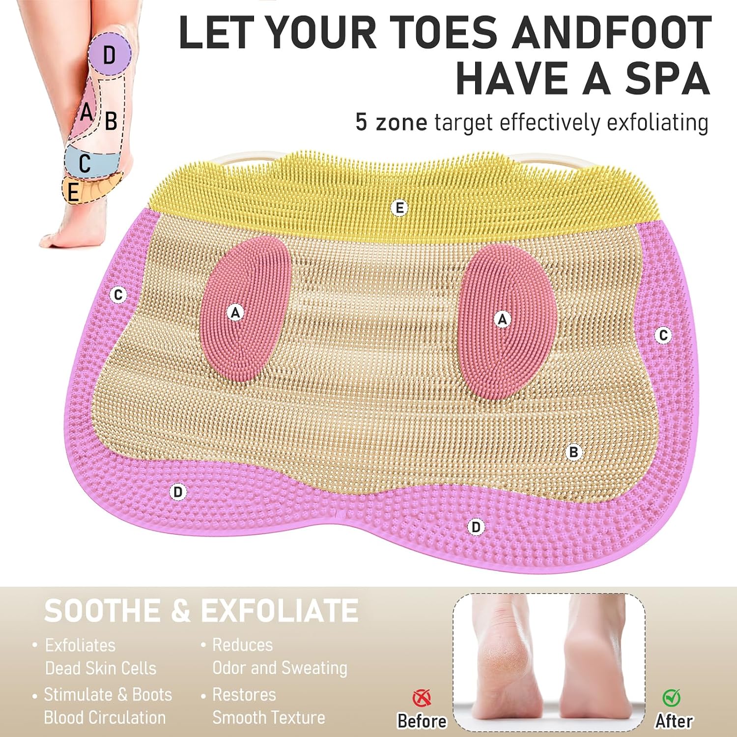 Foot Scrubber Mat for Shower Stall XL 20.5 * 16" with Non-Slip Suction Cups