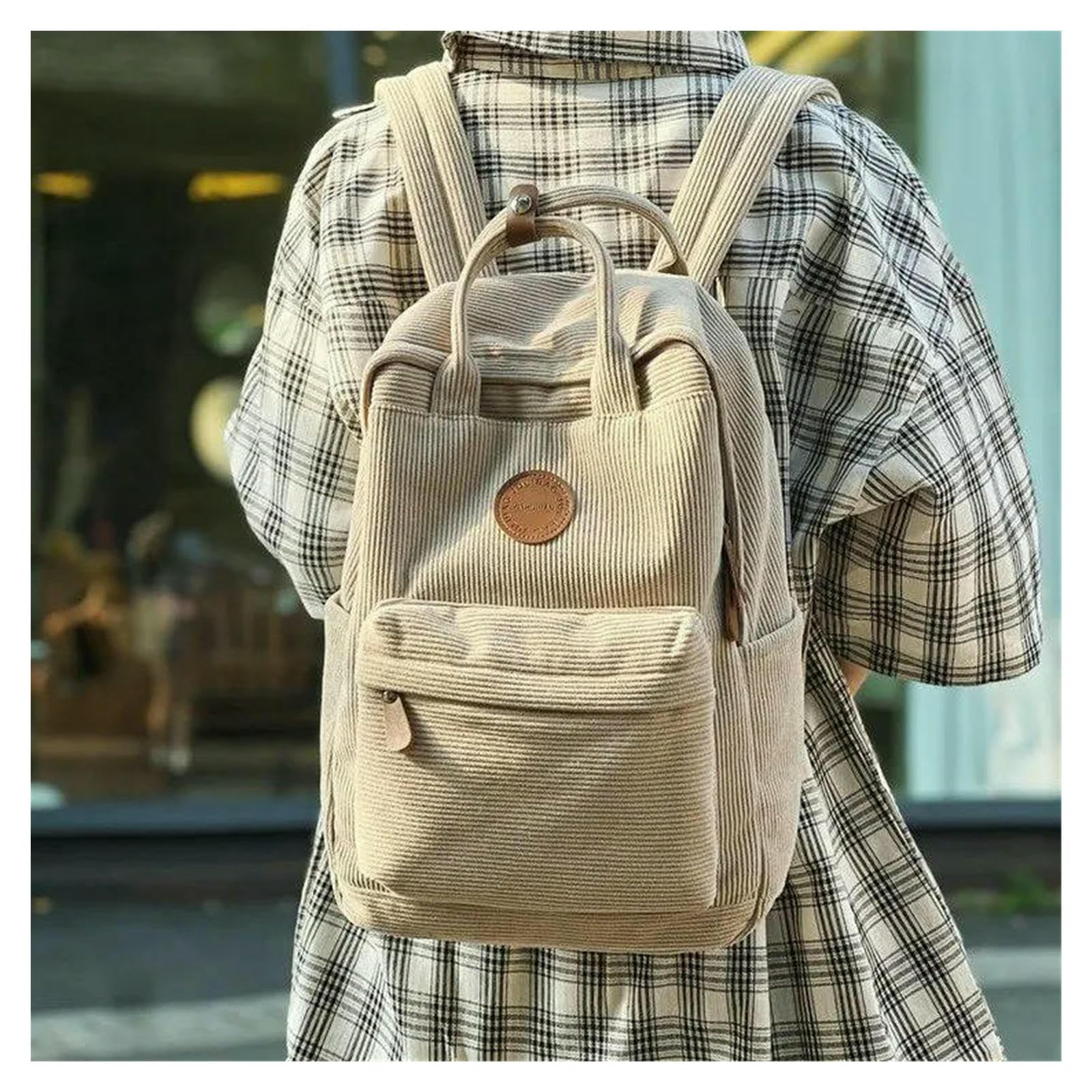 Schulrucksack Lässiger Cord-Rucksack Für Teenager, 14 Laptop-fächer, Schul- Und College-Tasche Mit Reißverschlusstasche, Rucksäcke Die Schule-grün