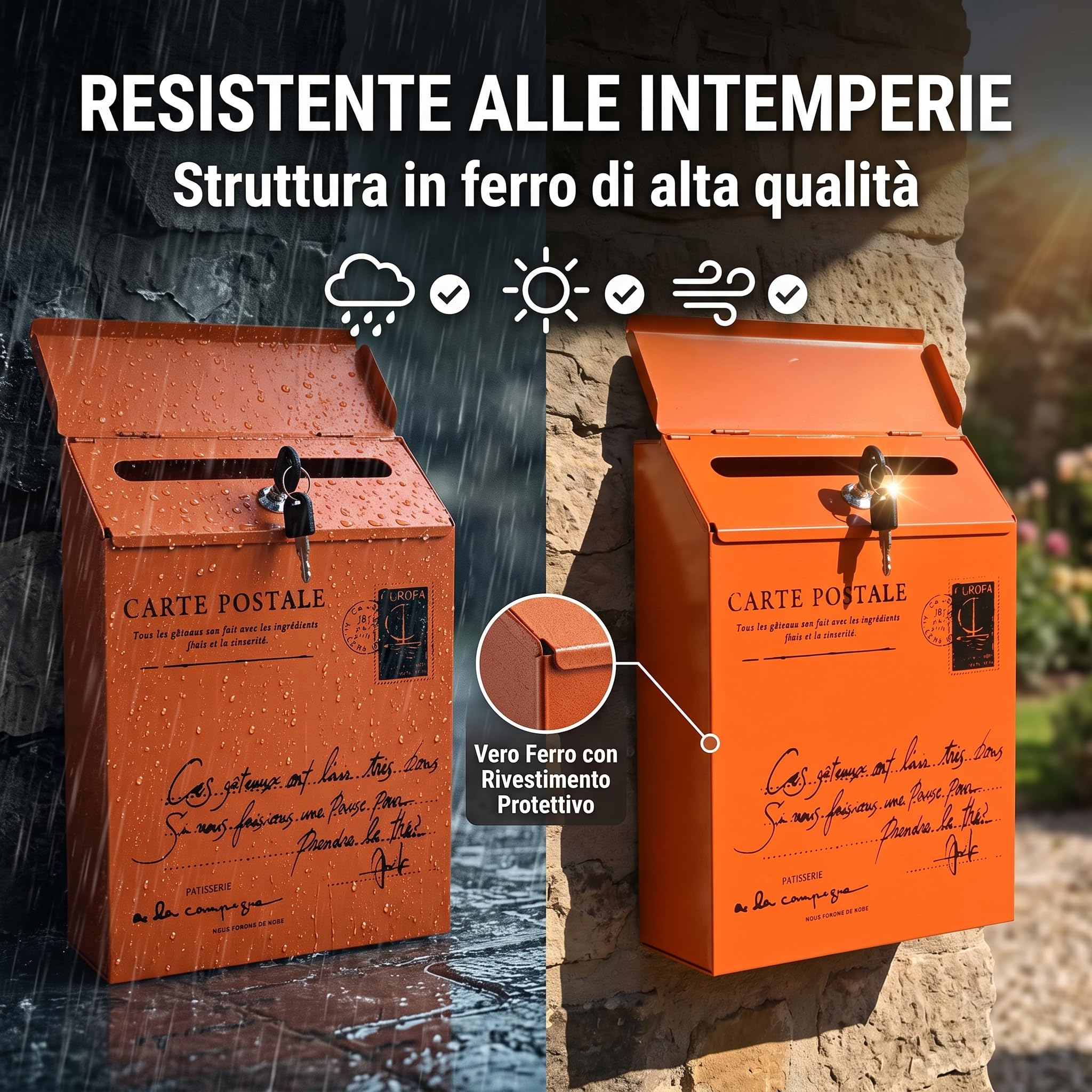 Cassetta Postale da Parete, Cassetta delle lettere vintage resistente alle intemperie con serratura e struttura in ferro impermeabile, per riporre lettere da esterno (arancione)