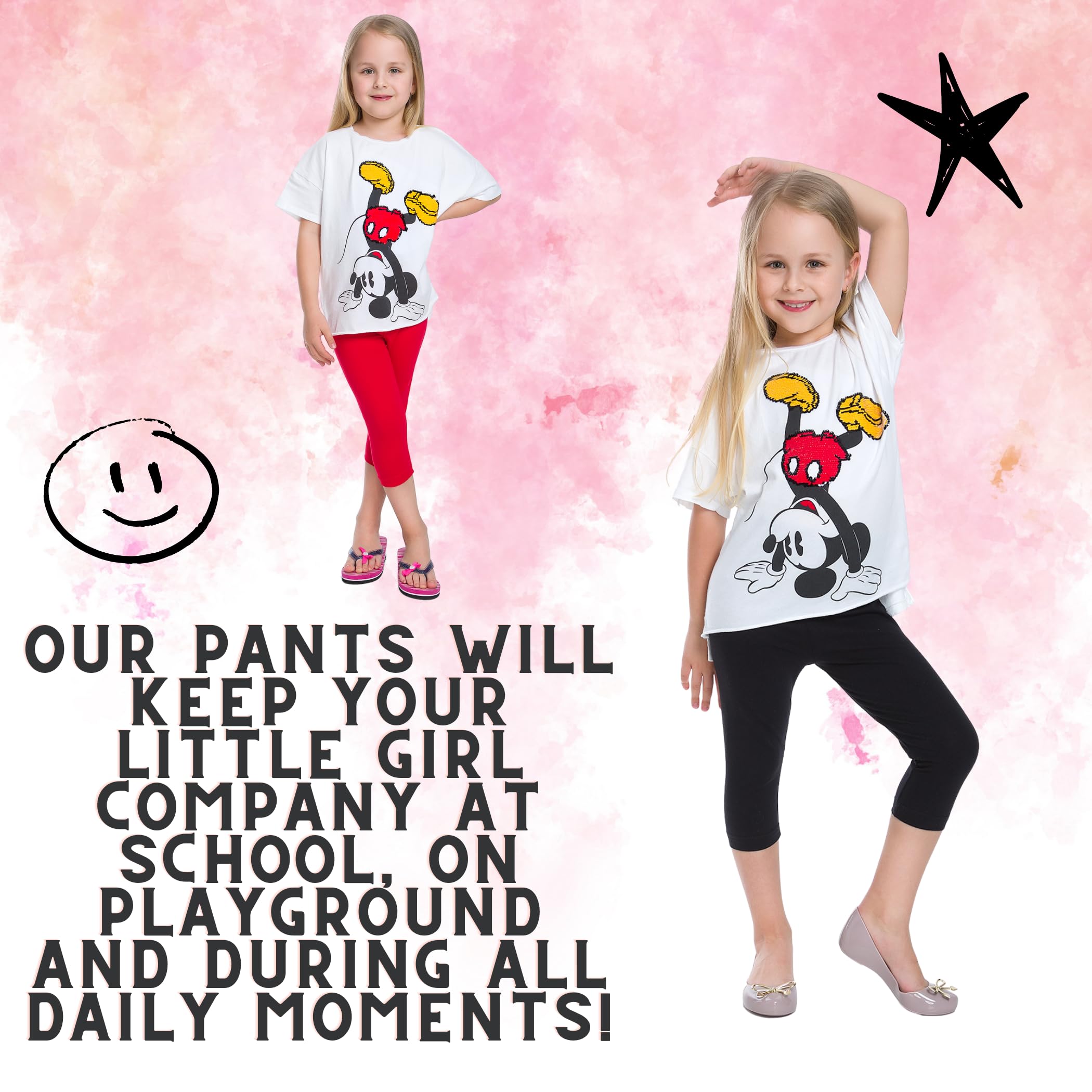 hi!mom Girls Cropped Leggings 3/4 Lenght - Cotton Basic Opaque Stretchy Dance Sport School Summer Capri Leggings - Pants for Kids Leggings — view 4