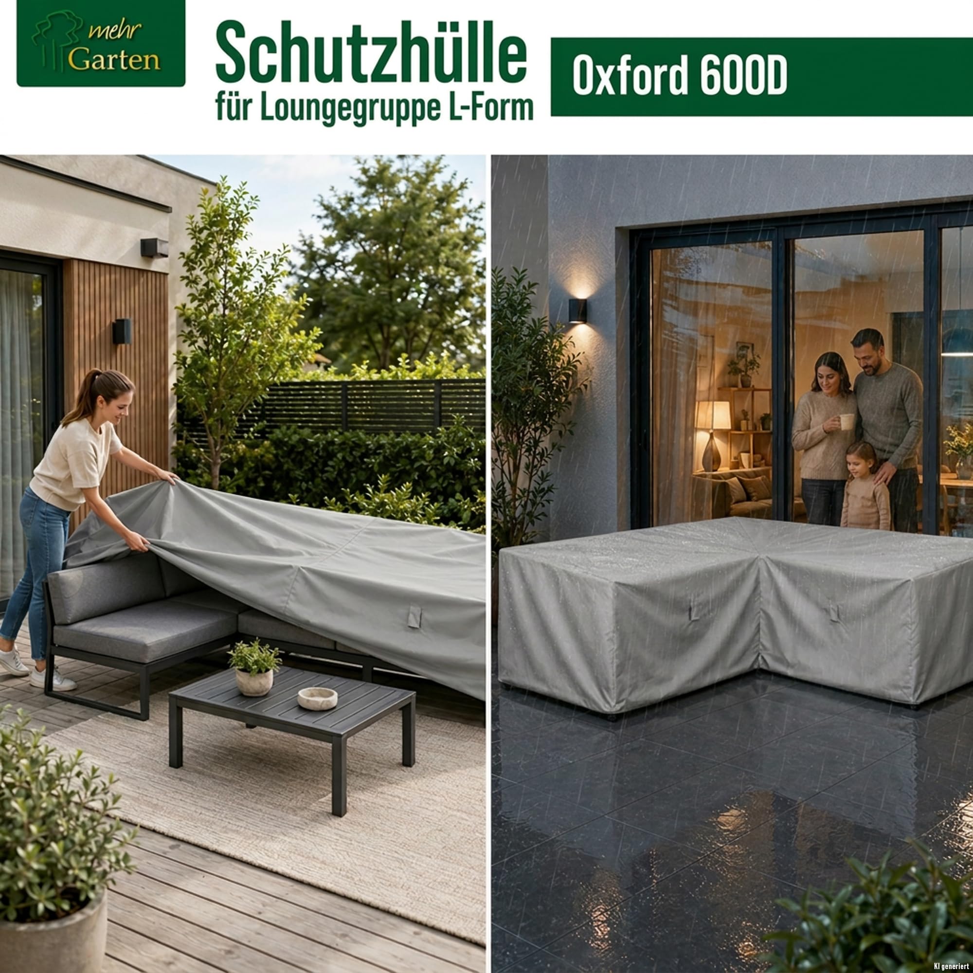 Abdeckung Gartenmöbel winterfest Lounge L-Form, 225x225x80 cm, grau, Oxford 600D Gewebe, Abdeckplane Gartenmöbel wasserdicht, UV-beständig und wetterfest