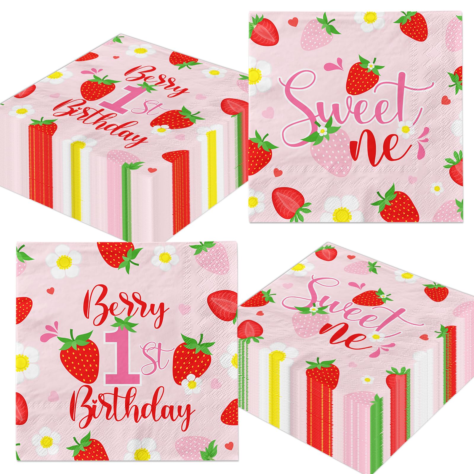 Berry First Birthday Decorations Napkins,50pcs Strawberry Sweet One Napkins Disposable Berry 1st Birthday Paper Napkins for Girl First Birthday Party