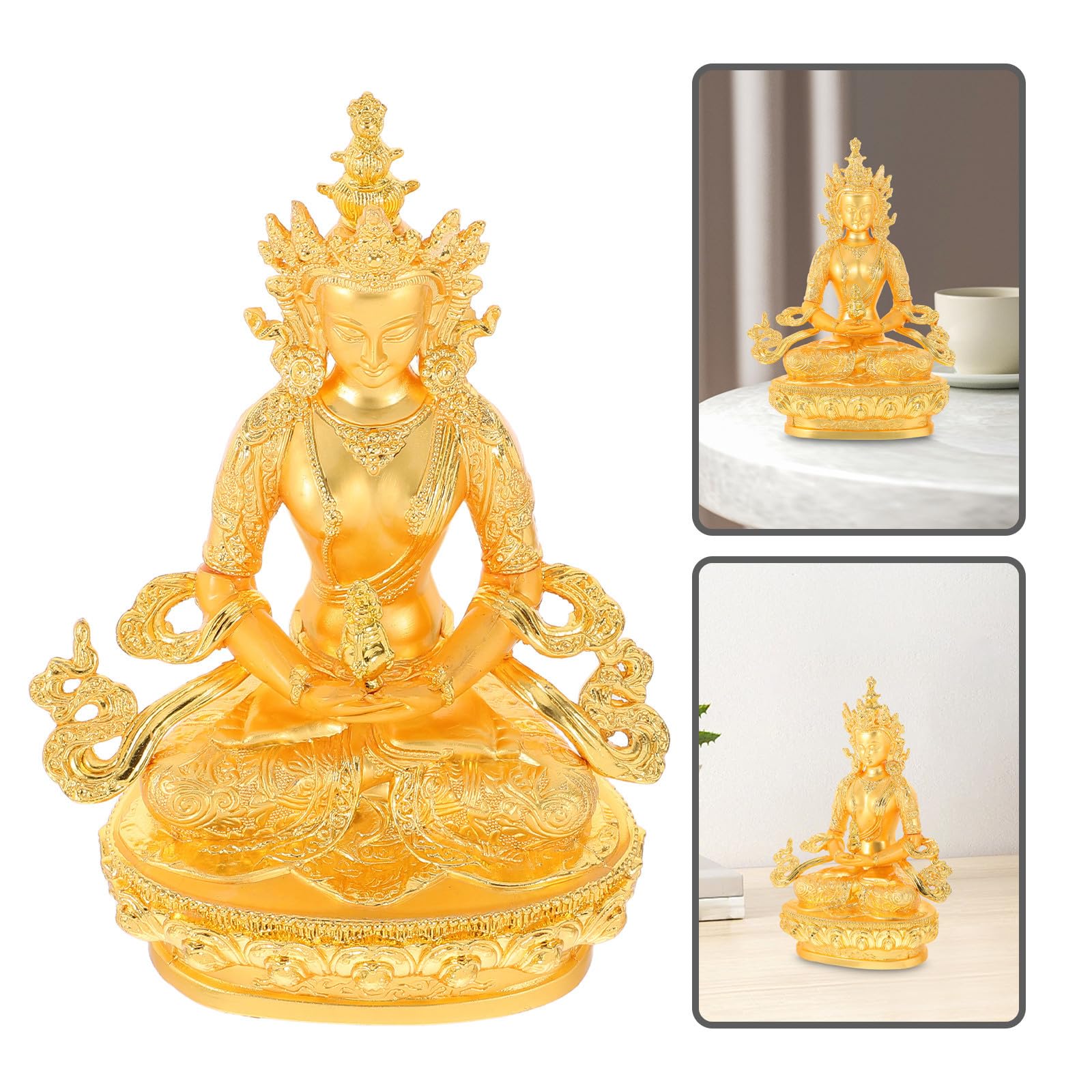 GALPADA Pequeña Estatua de Buda Calma, Metal Dorado Elegante
