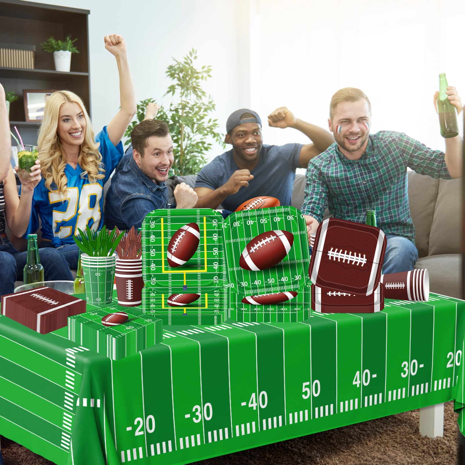 Juweked 3Pcs Football Tablecloth Plastic Football Field Tablecloth (108