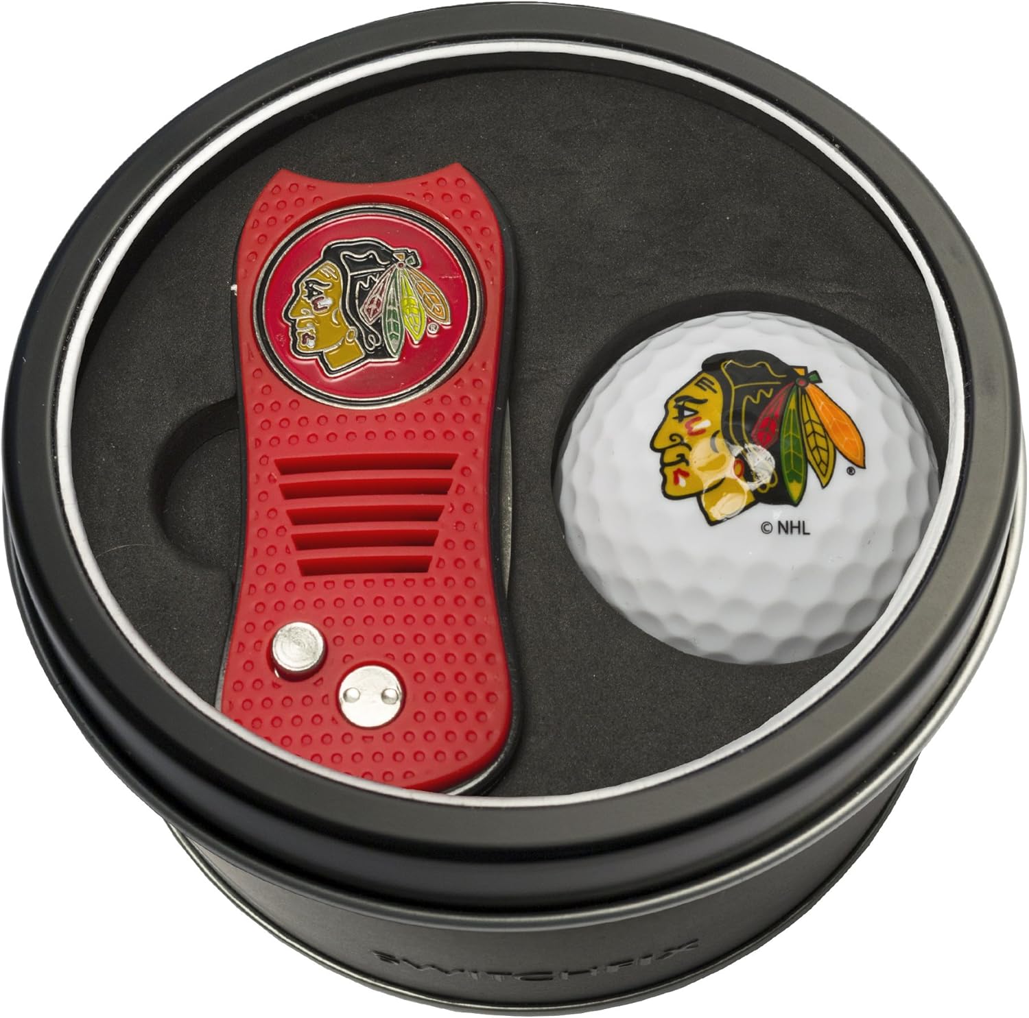 Team Golf NHL Chicago Blackhawks Gift Set Switchfix Divot Tool with Double-Sided Magnetic Ball Marker & Golf Ball, Patented Single Prong Design, Less Damage to Greens, Switchblade Mechanism : Everything Else