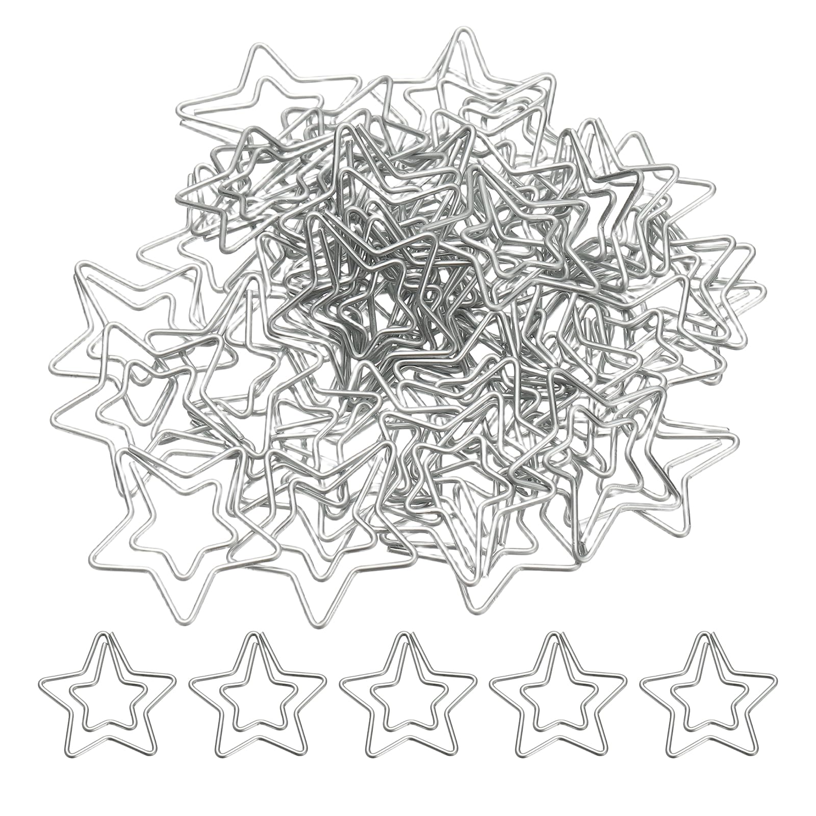 PATIKIL 100pcs Paper Clip, Star Paper Clip Small Cute Rust-Proof Metal Planner Bookmarks for Office Home Rust-Proof Metal Planner Bookmarks for Office Home, 29mm, Silver