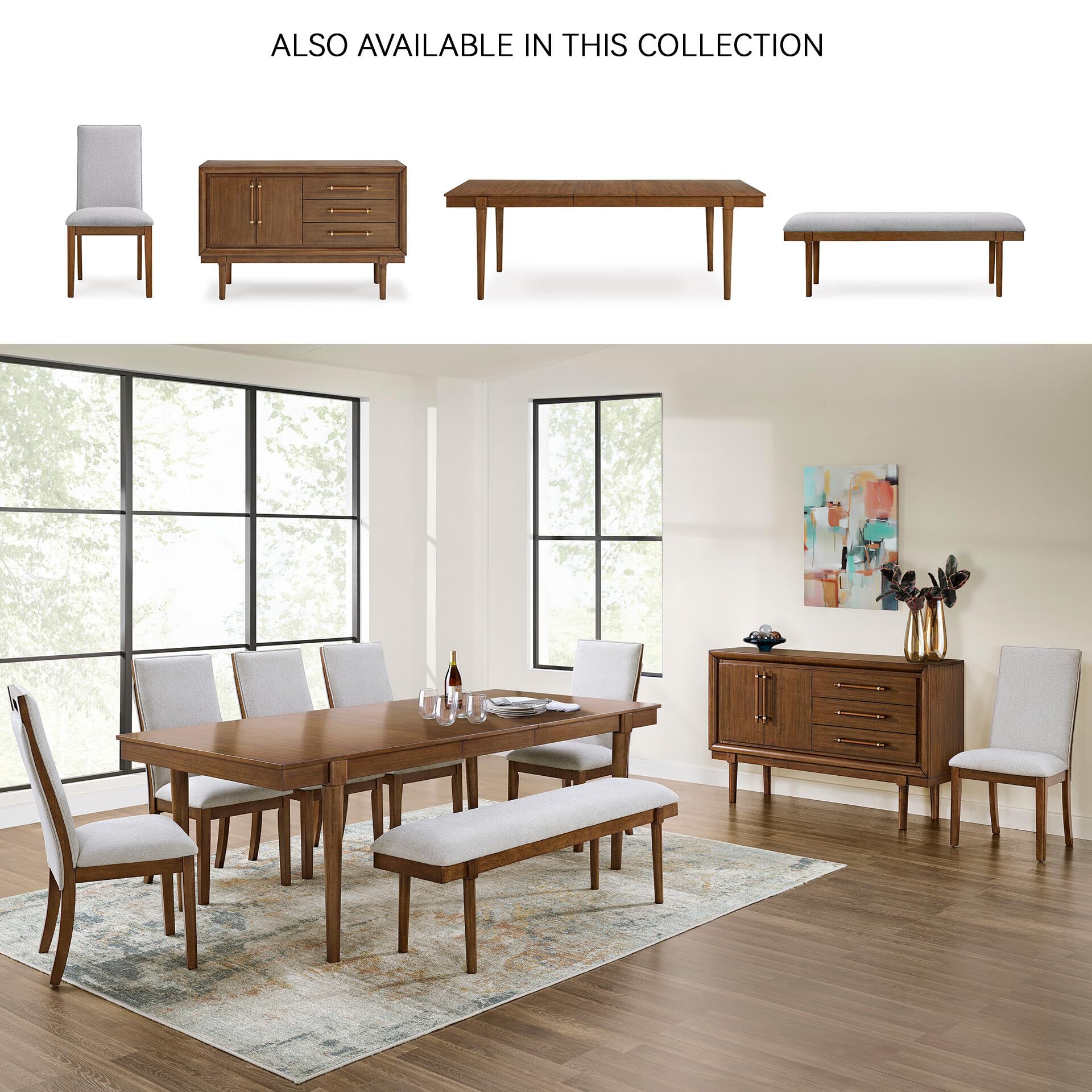 Signature Design by Ashley Dining Bench, 59" Backless Upholstered Wood | Neutral gray polyester cushion, Solid hardwood frame, Backless design seats 2, Lyncott Series