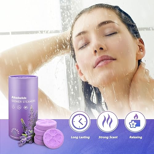 Miniatura 3 de Akalukk Shower Steamers - 8 paquetes de bombas de ducha de lavanda con aceites esenciales, regalos de lujo para mujeres y hombres, regalos para mamá