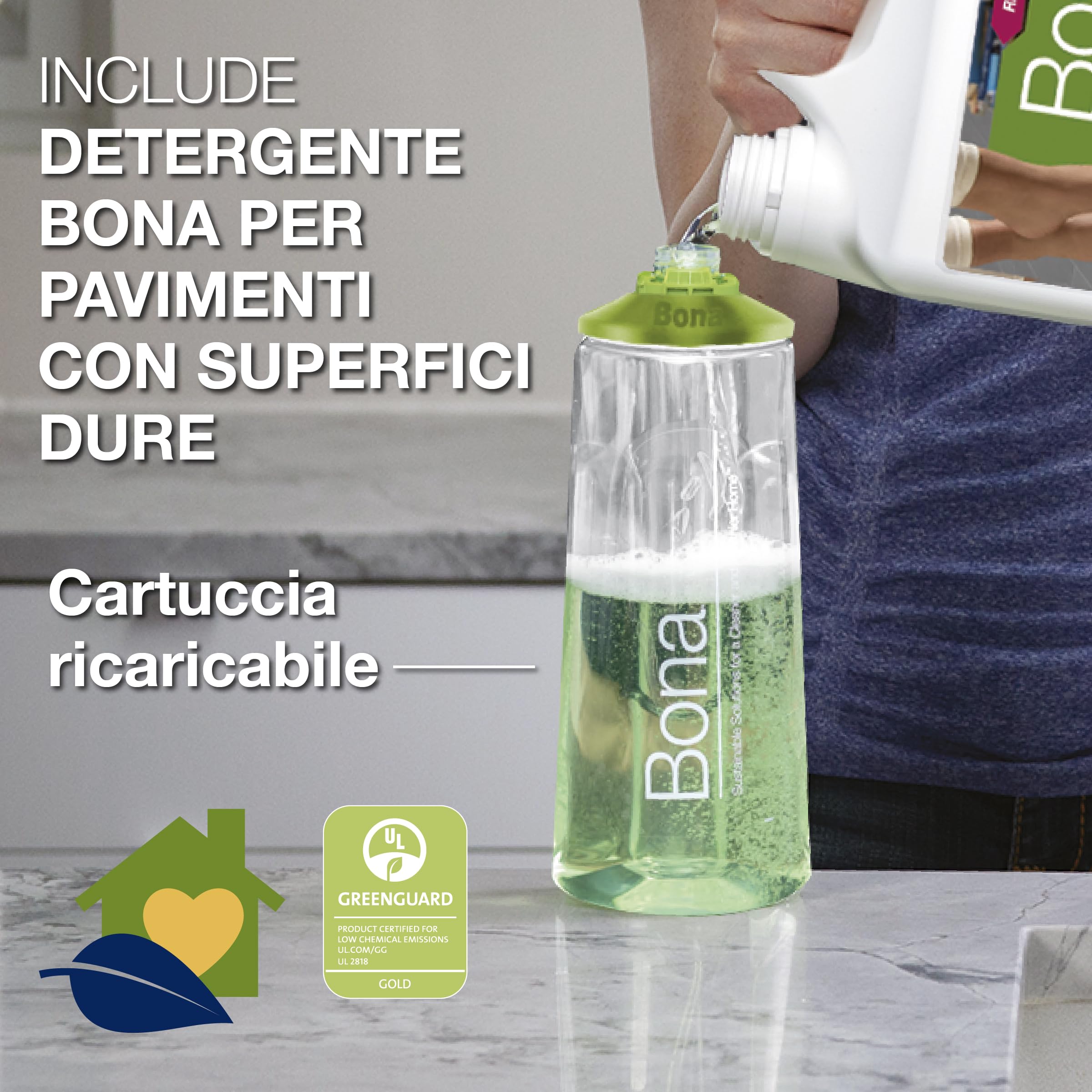Bona spray mop premio per pietra, piastrelle e laminato, spray mop lavapavimenti, mocio spray, lavapavimenti spruzzo, set con cuscinetto di pulizia in microfibra extra, panno, spruzzare