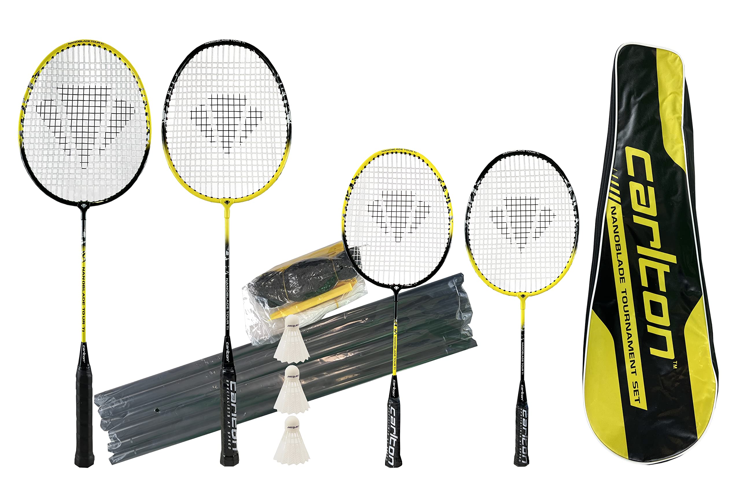 Carlton Nano Deluxe Tournament Family Badminton Set, inc 2 Adult, 2 Junior Rackets, Net, Posts, Carry Bag & 3 Shuttles