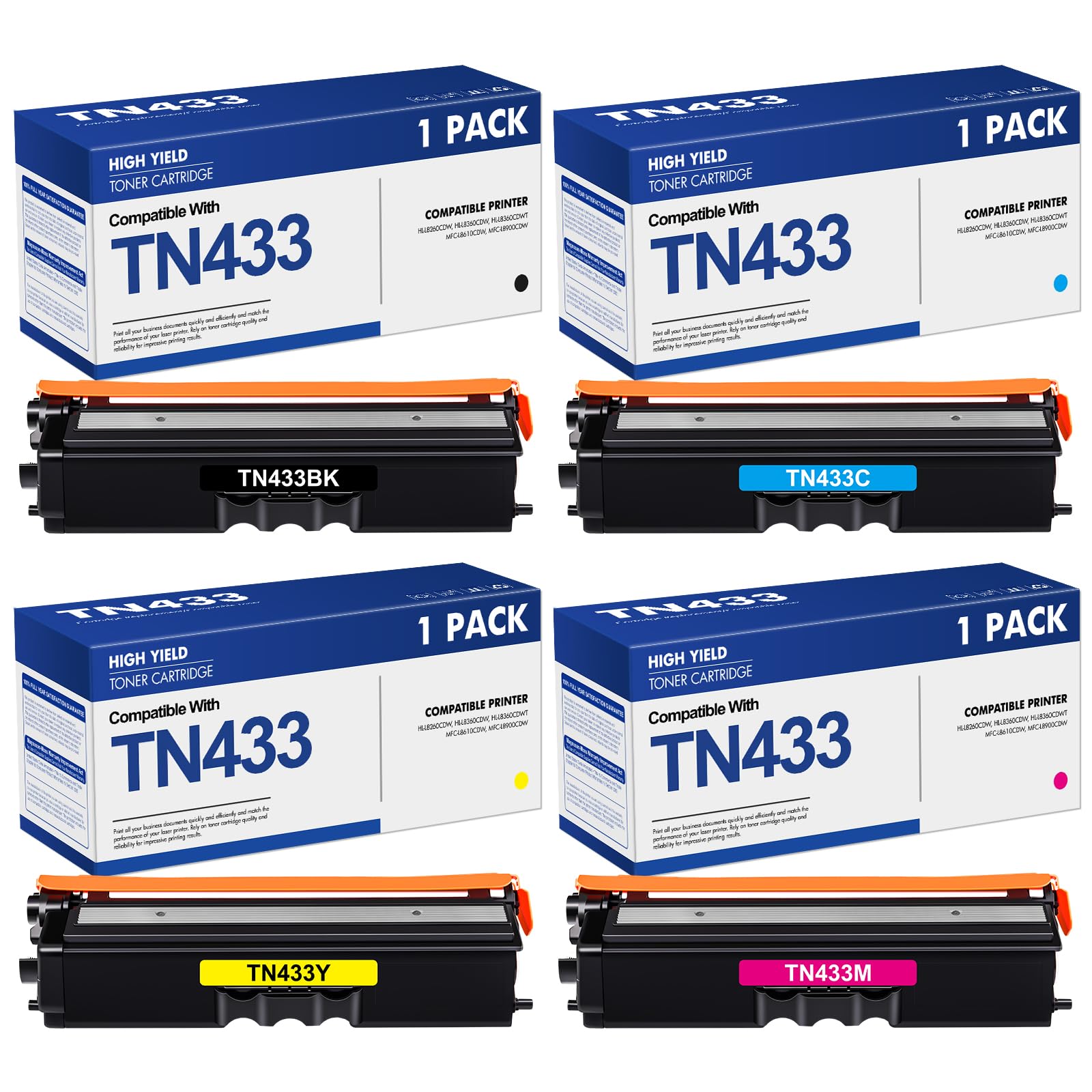 Amazon.com: TN433 TN-433 Toner Cartridges 4-Pack : High Yield