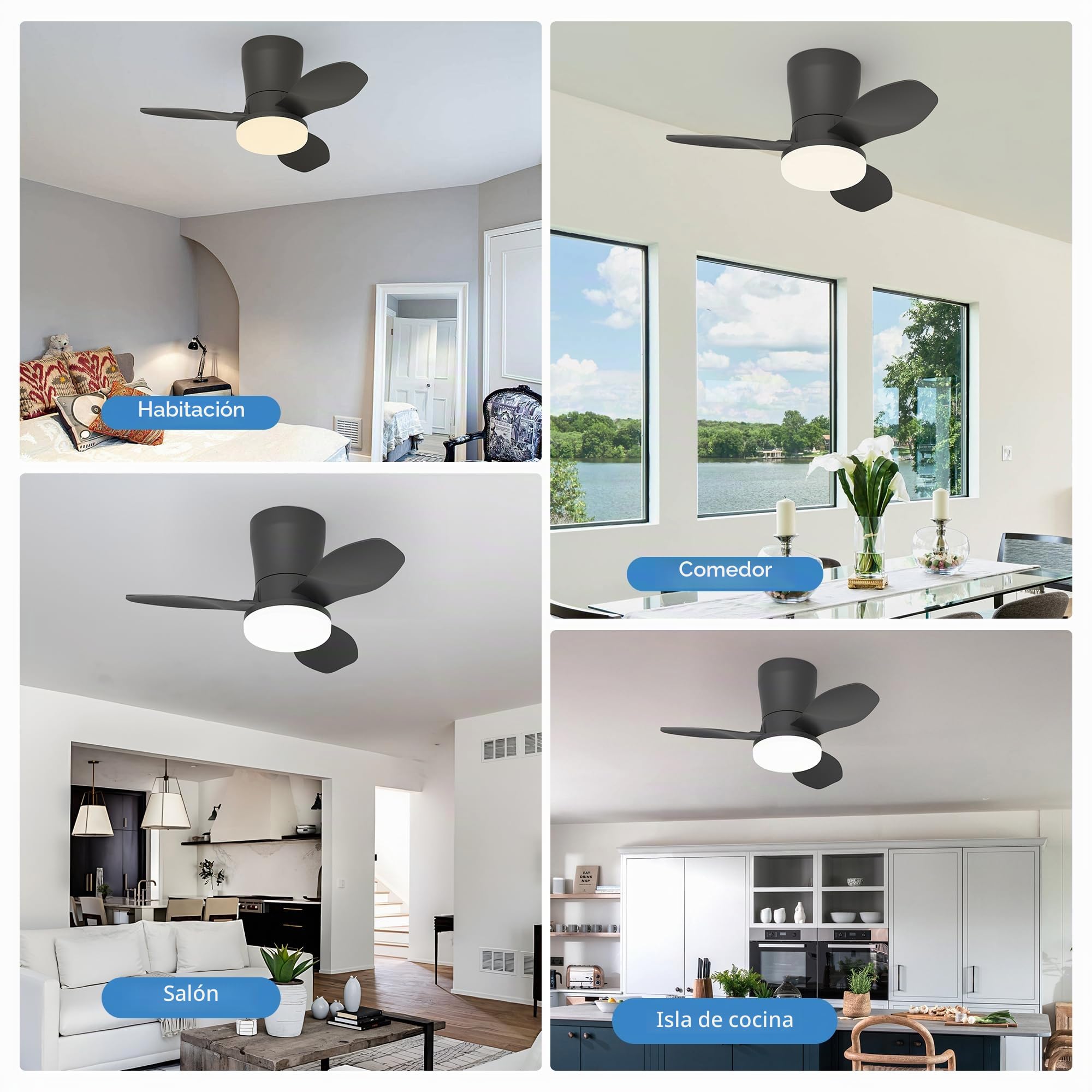 Qcyuui Ventilador de Techo con Luz Silencioso 65cm LED Negro Moteur DC Reversible Mando a Distancia 6 Velocidades Temporizador Brillo Ajustable Control ABS+PC para Salón Dormitorio Comedor