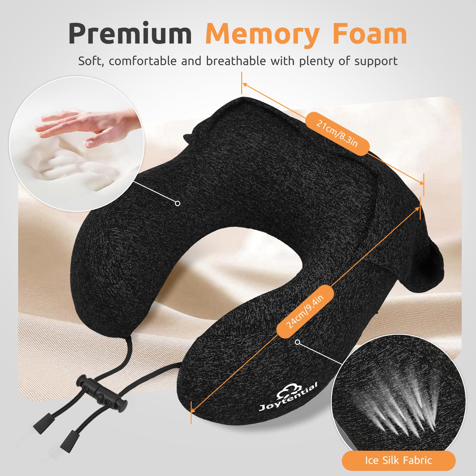 Almohada de Viaje con Capucha, Almohada Cuello de Espuma Memoria Confort, Negro Oscuro
