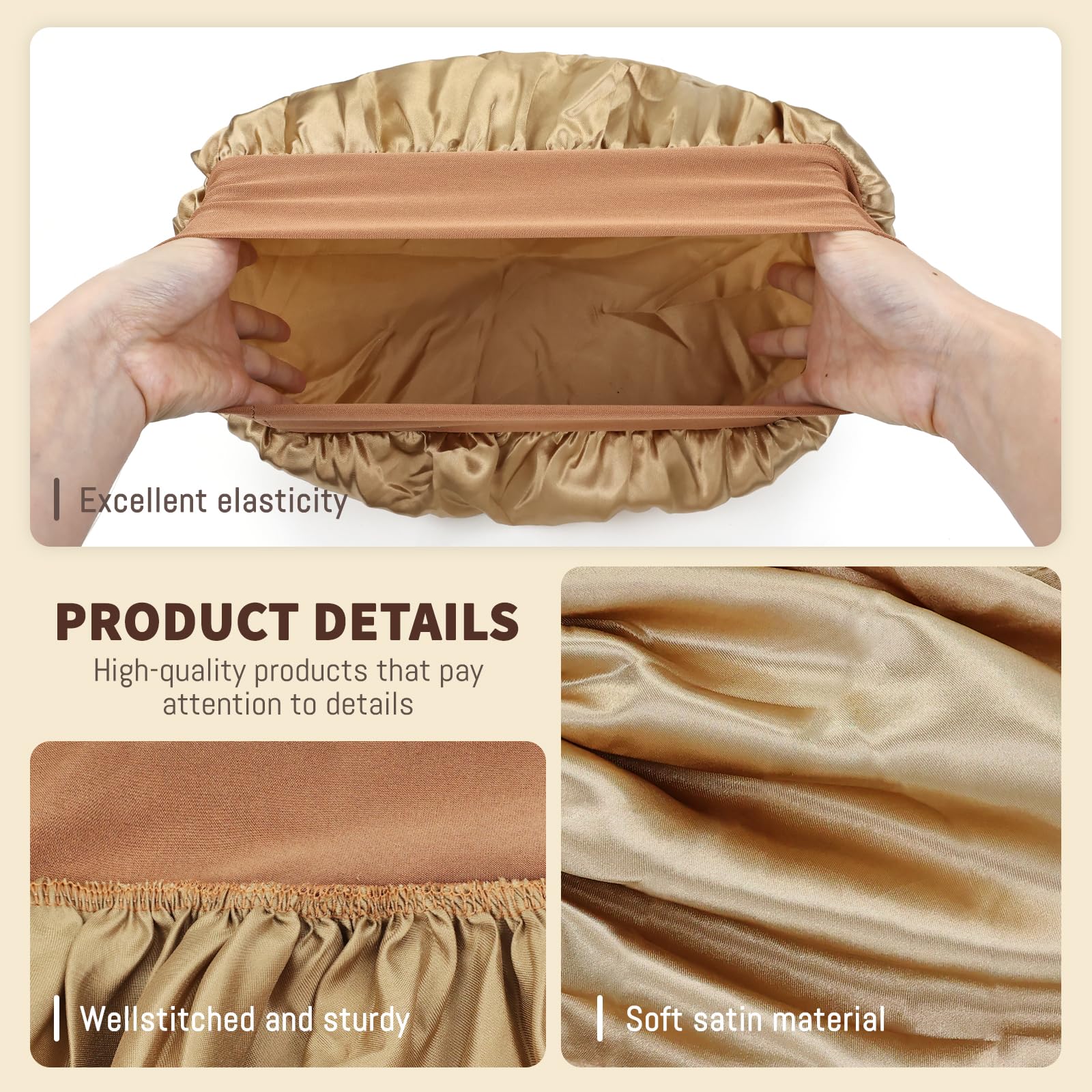 Yoosit 8 Pack Colors Satin Lined Silky Sleeping Bonnets Sleep Caps Curly Long Hair Protector Night Large Adjustable Wide Brim Band Sleep Hats Hair Wraps for Women Girls (Neutral Colors) - Image 2