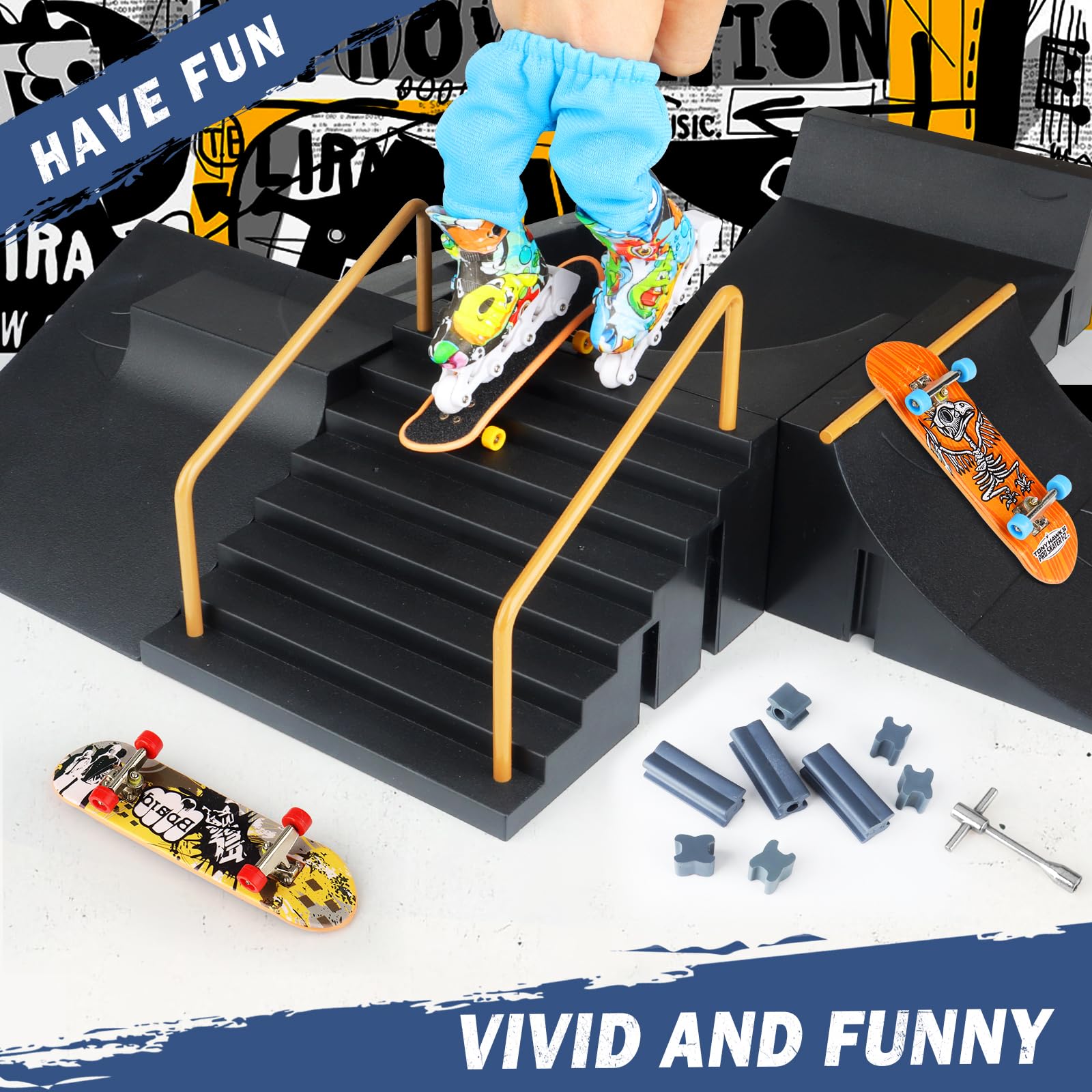 CS COSDDI Mini Finger Skateboards Ramp Accessories Set, 6-in-1 Fingerboard Toy Skate Park Kit Ramp, DIY Assembly Mini Finger Skateboard Ultimate Park Set Ramps for Kids Birthday Gift
