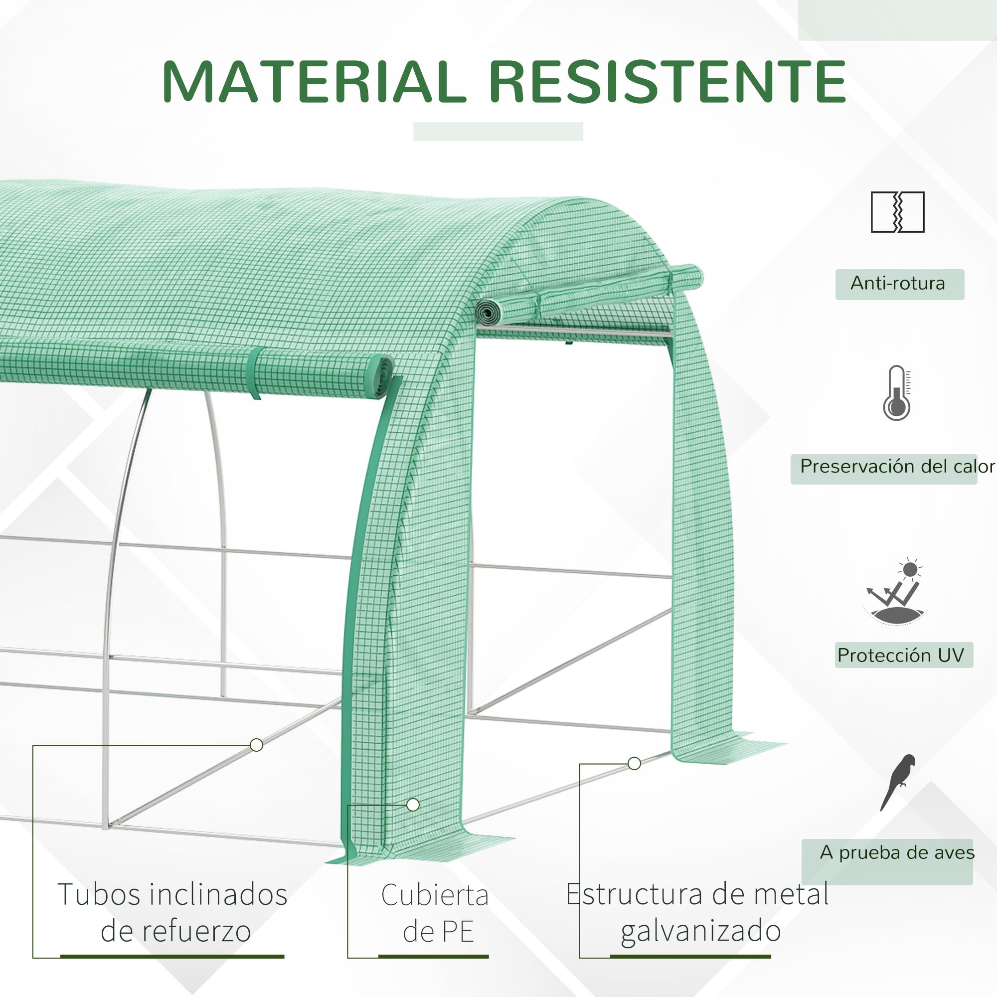 Outsunny Invernadero de Exterior 6x3x2 m Invernadero de Túnel con Puerta y 12 Ventanas de Malla Enrollables Invernadero de Huerto para Patio Jardín Verde