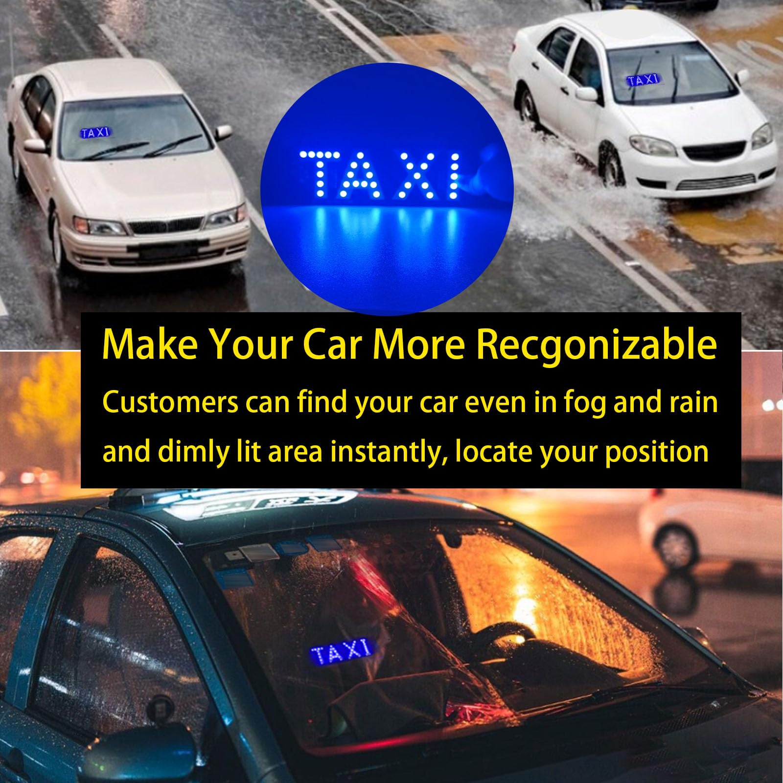 Linjieee Lighted LED Sign For USB Plug LED Light Sign For Car Windshield Taxi Sign Light