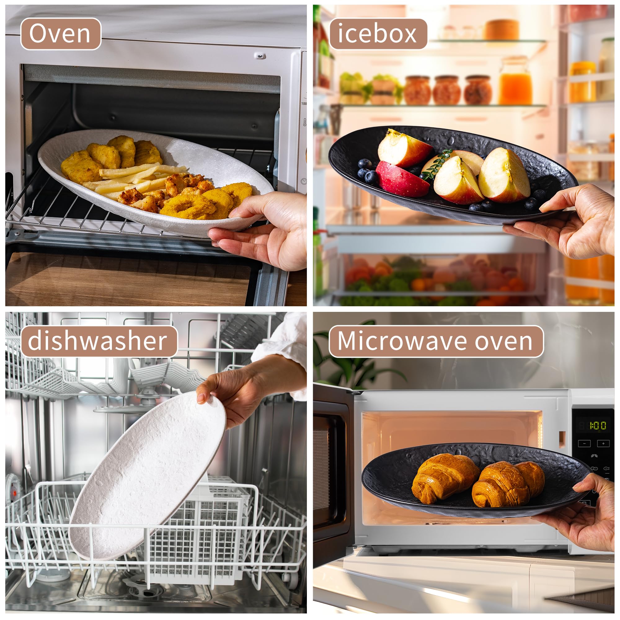 Juego de 2 platos ovalados de cerámica de 12 pulgadas, platos de servir para entretenimiento, aptos para lavavajillas y horno, vajilla de cocina para ensalada, pollo, pasta, pescado, carne de