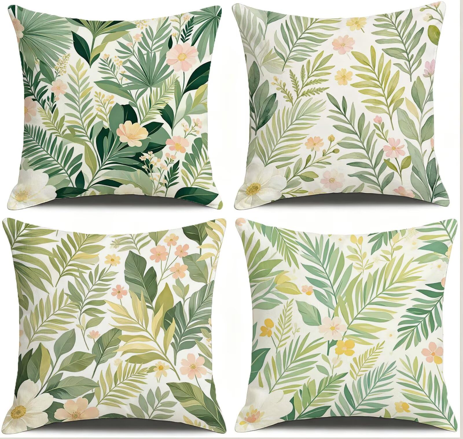 Verde Federe Cuscini Divano 50x50cm, Cuscini da Esterno Set de 4, Cod-180 | Lin Copricuscini Decorativi Letto Arredo, per Letto, Soggiorno, Giardino, Esterno, Casa Decorazione Set di 4 Pianta