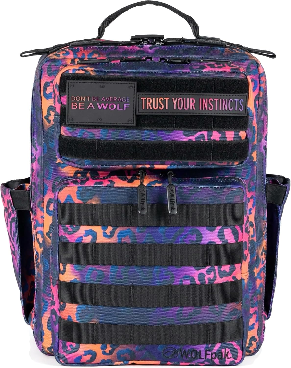 WOLFpak 15L Slim Tactical Gym Backpack - Durable 1000D Waterproof Oxford Material | Minimalist Daypack w/Laptop Pocket & Dual Cup Holders | Great for Travel & Everday Carry | (Neon Leopard) - Image 1 of 9