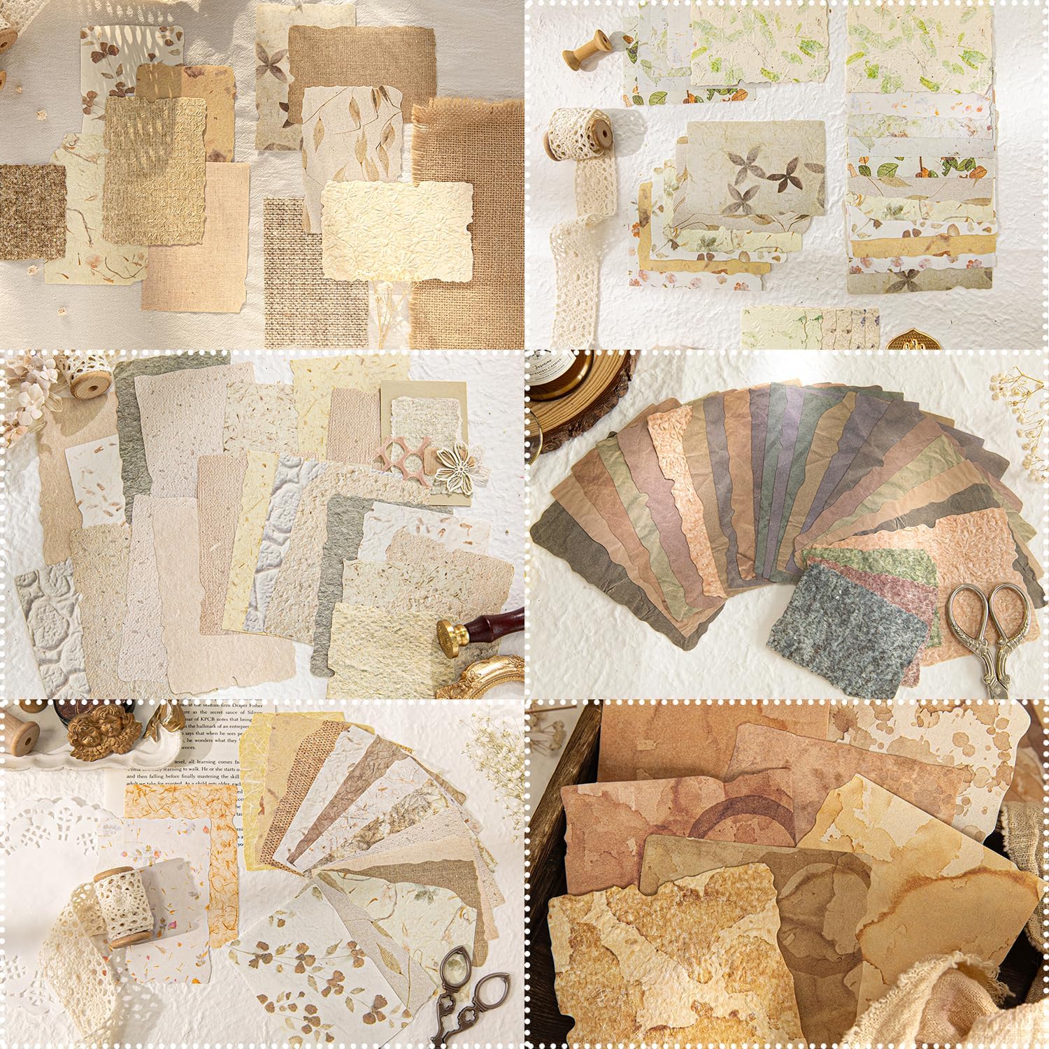 Kit de 168 piezas de suministros para álbumes de recortes, papel de arroz texturizado para scrapbooking, diarios basura, decoupage, creación de tarjetas, collage de técnicas mixtas