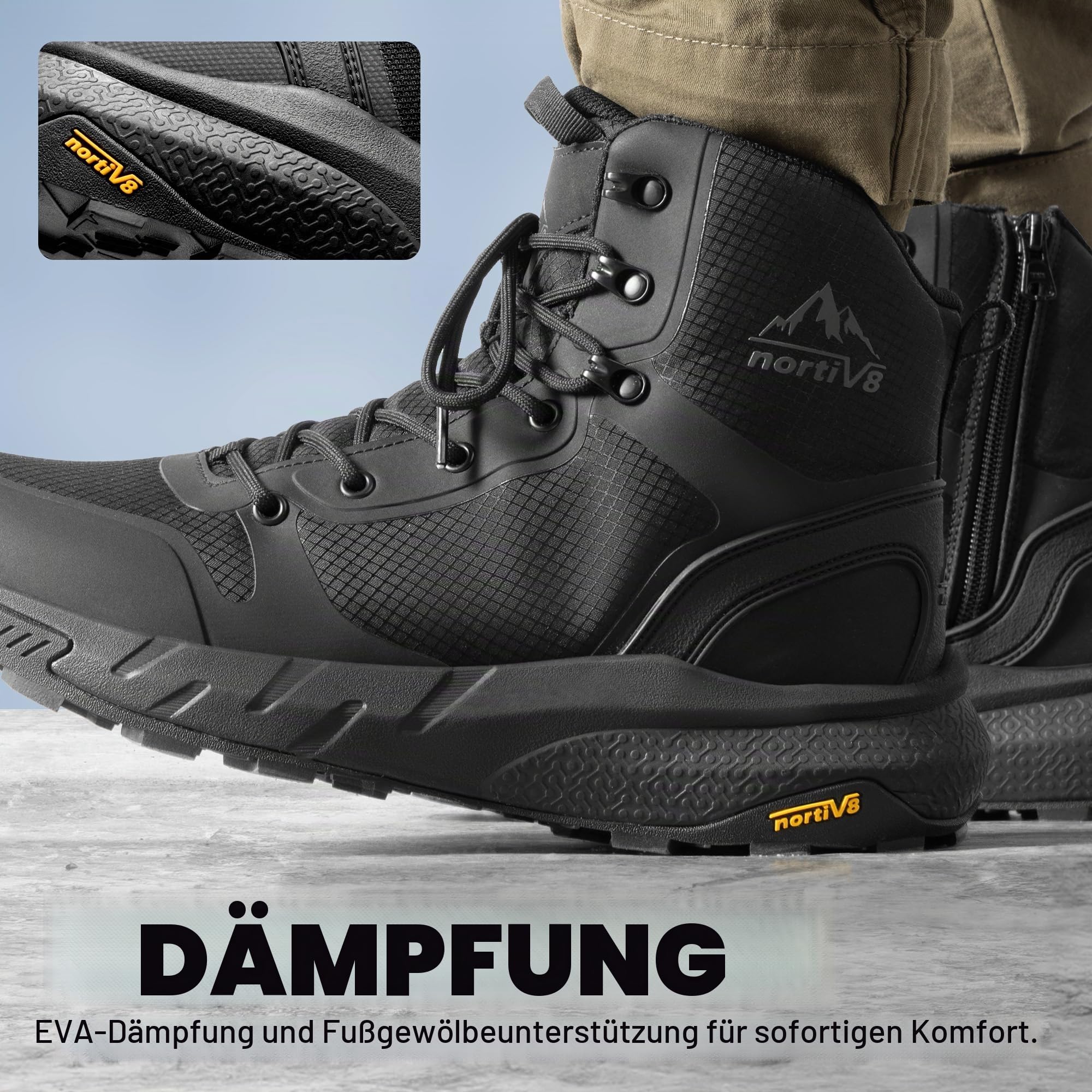 NORTIV 8 Herren Militärische Taktische Stiefel Leichte Bequeme Stiefel für die Arbeit den ganzen Tag Seitlicher Reißverschluss Motorrad Kampf Wanderschuhe