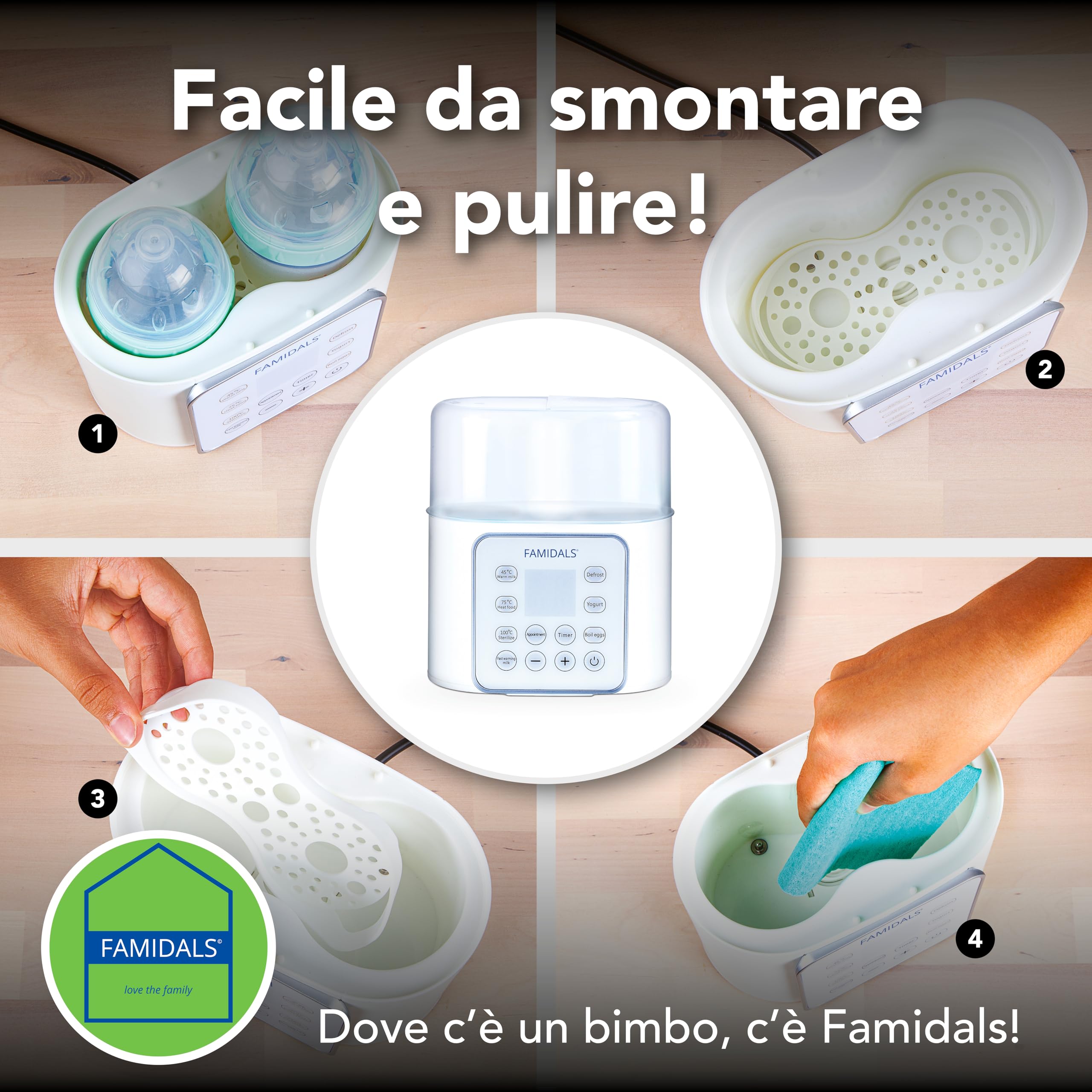 Scaldabiberon Sterilizzatore Neonato 9 in 1 scaldalatte, sterilizzatore, scongelatore, omogeneizzatore, fermentatore, cuociuova, timer, programmazione dell'accensione