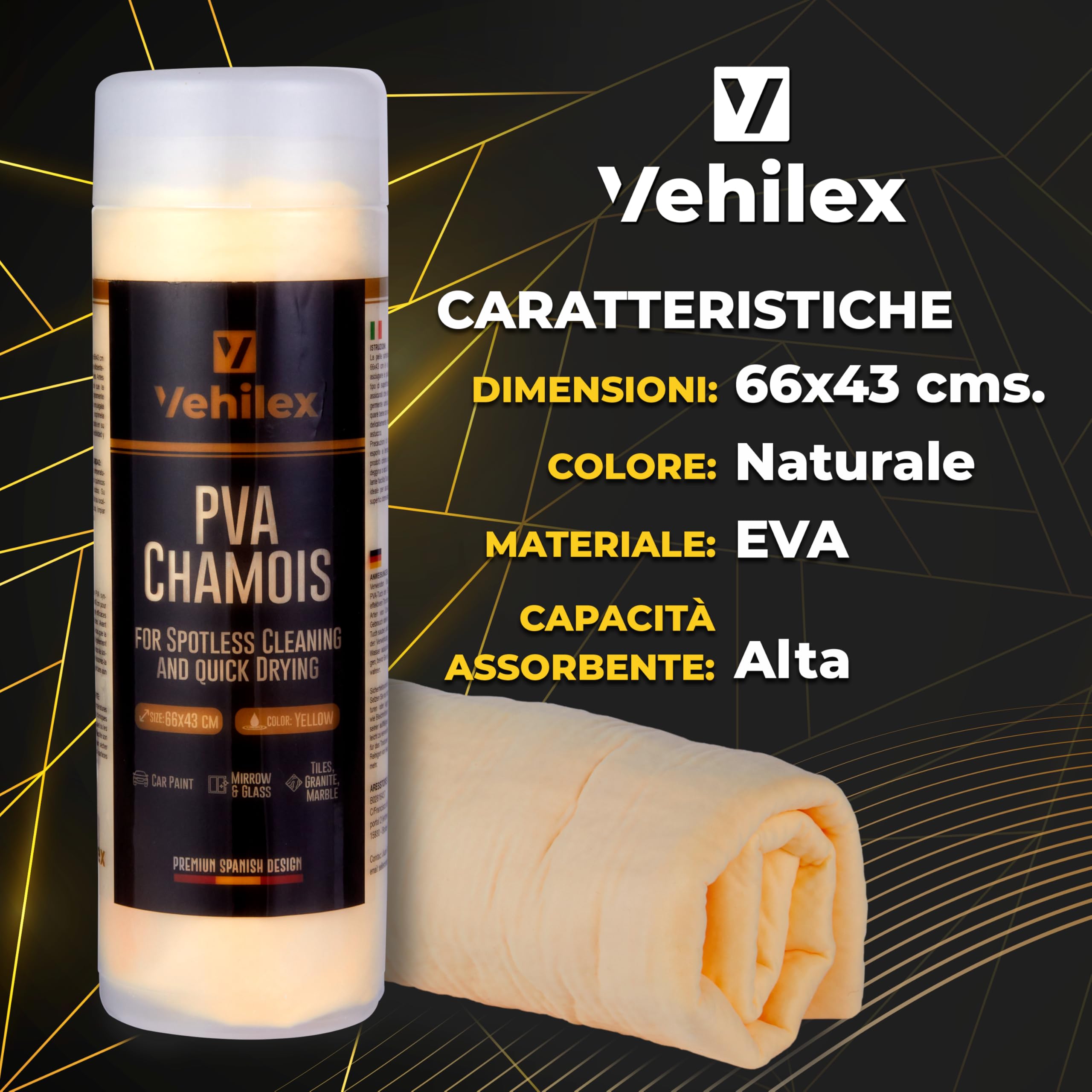 Panno Asciugatura Auto Ultra Assorbente - Set 4x Panni Microfibra 40x40 + 1 Pelle di Daino 66x43-600GSM, No Aloni, Interni-Esterni