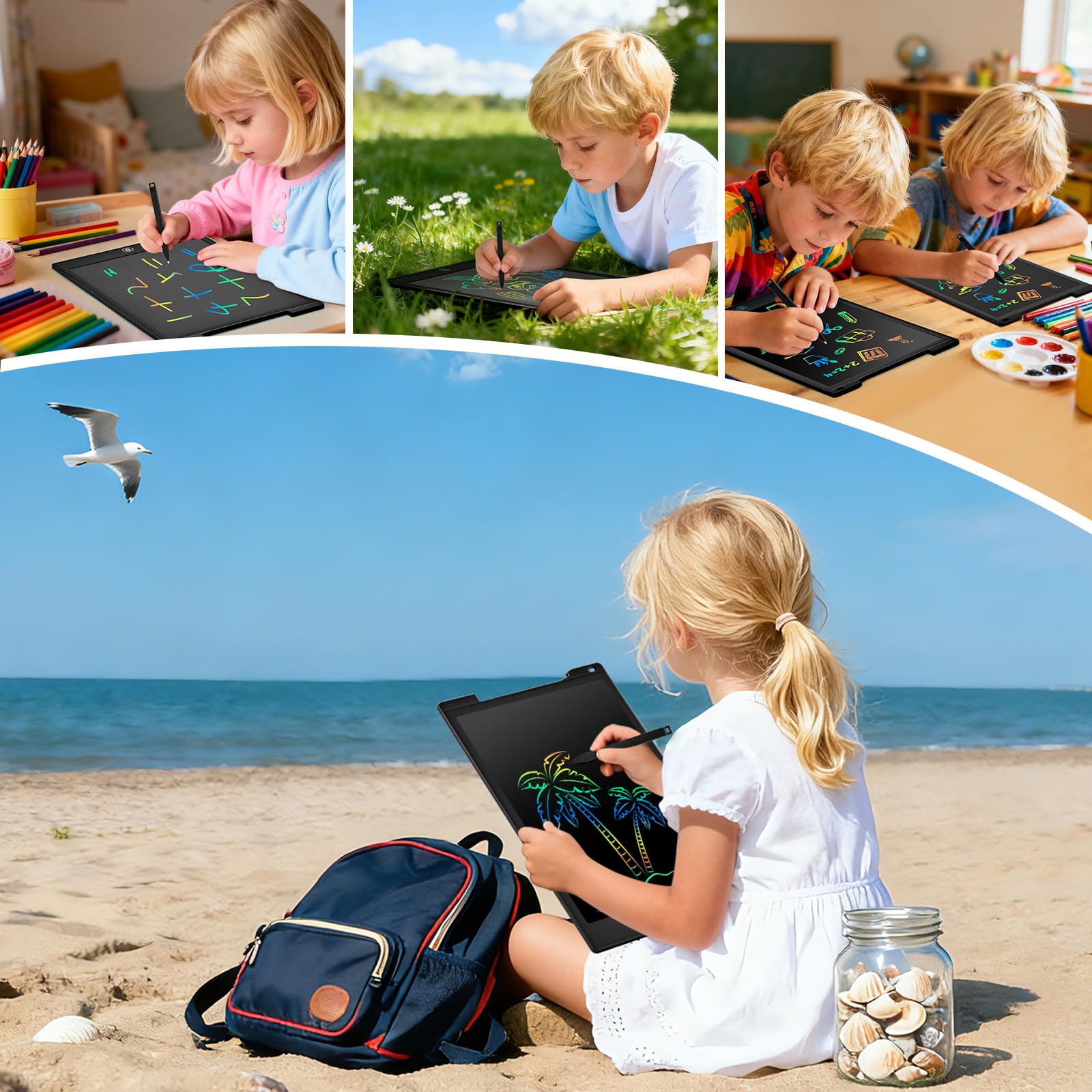 Tavoletta Grafica LCD Scrittura,PINKCAT 12 Pollici Lavagna da Disegno Digitale Portatile Ewriter Cancellabile Disegno Pad Writing Tablet per Bambini Adulti della Casa Scuola Esterno Ufficio
