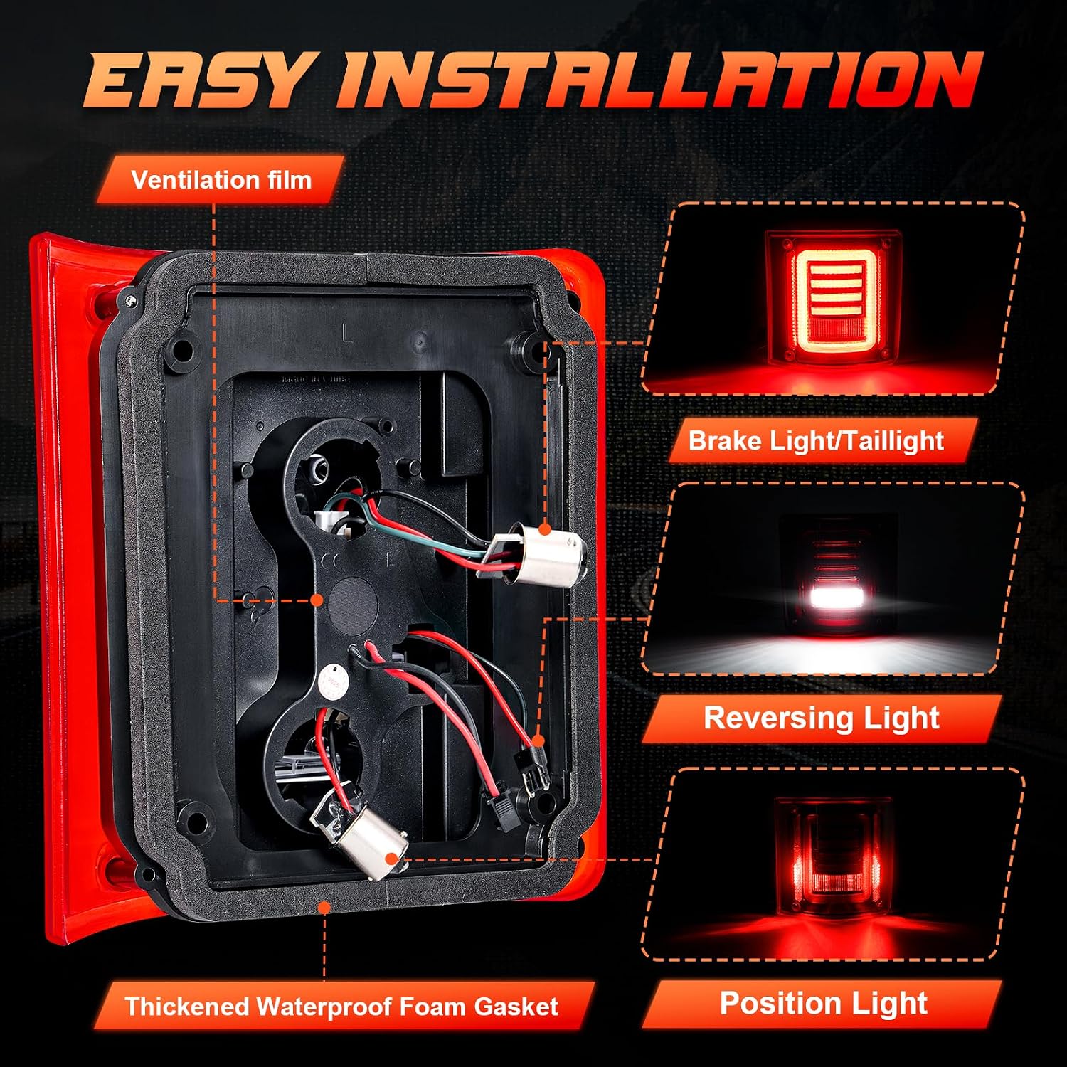 LED Tail Lights Assembly Compatible with 1973-1991 Chevrole,t GM,C Suburban Tahoe Jimmy Full-Size Blazer, Rear Brake Stop Turn Signal Running Reverse Backup Light, Plug and Play Red Lens Lamp