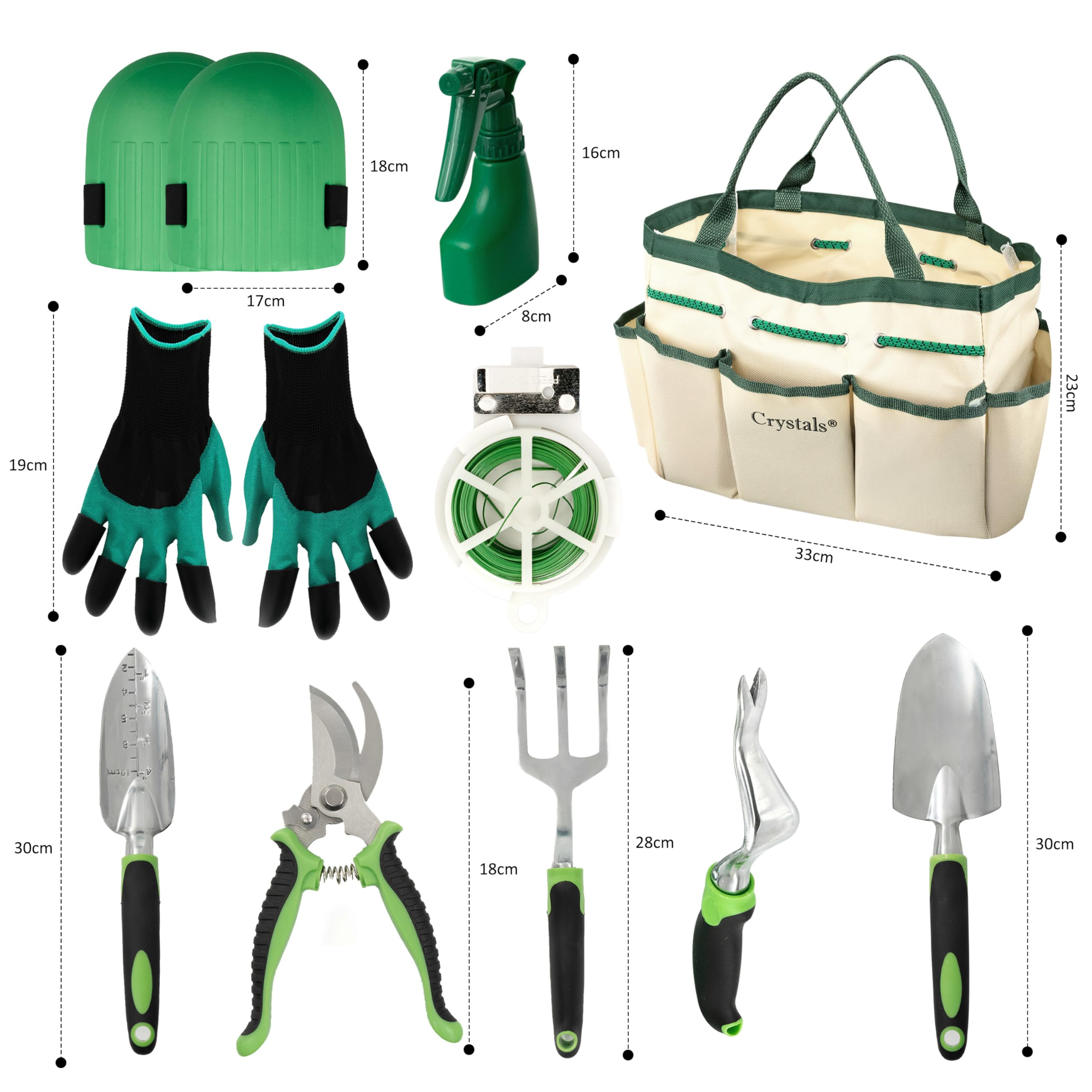 Crystals Gartengeräte-Set - 11-teiliges Gartenwerkzeug-Set mit Aufbewahrungstasche - Gartengeschenke für Frauen & Männer - Garten-Multi-Werkzeuge Geschenkset für Gartenliebhaber