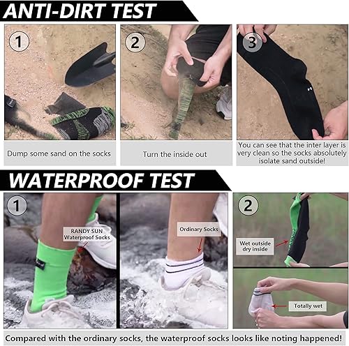 Miniatura 6 de RANDY SUN Calcetines impermeables de lana merino para senderismo, unisex, transpirables, multideporte, 1 par
