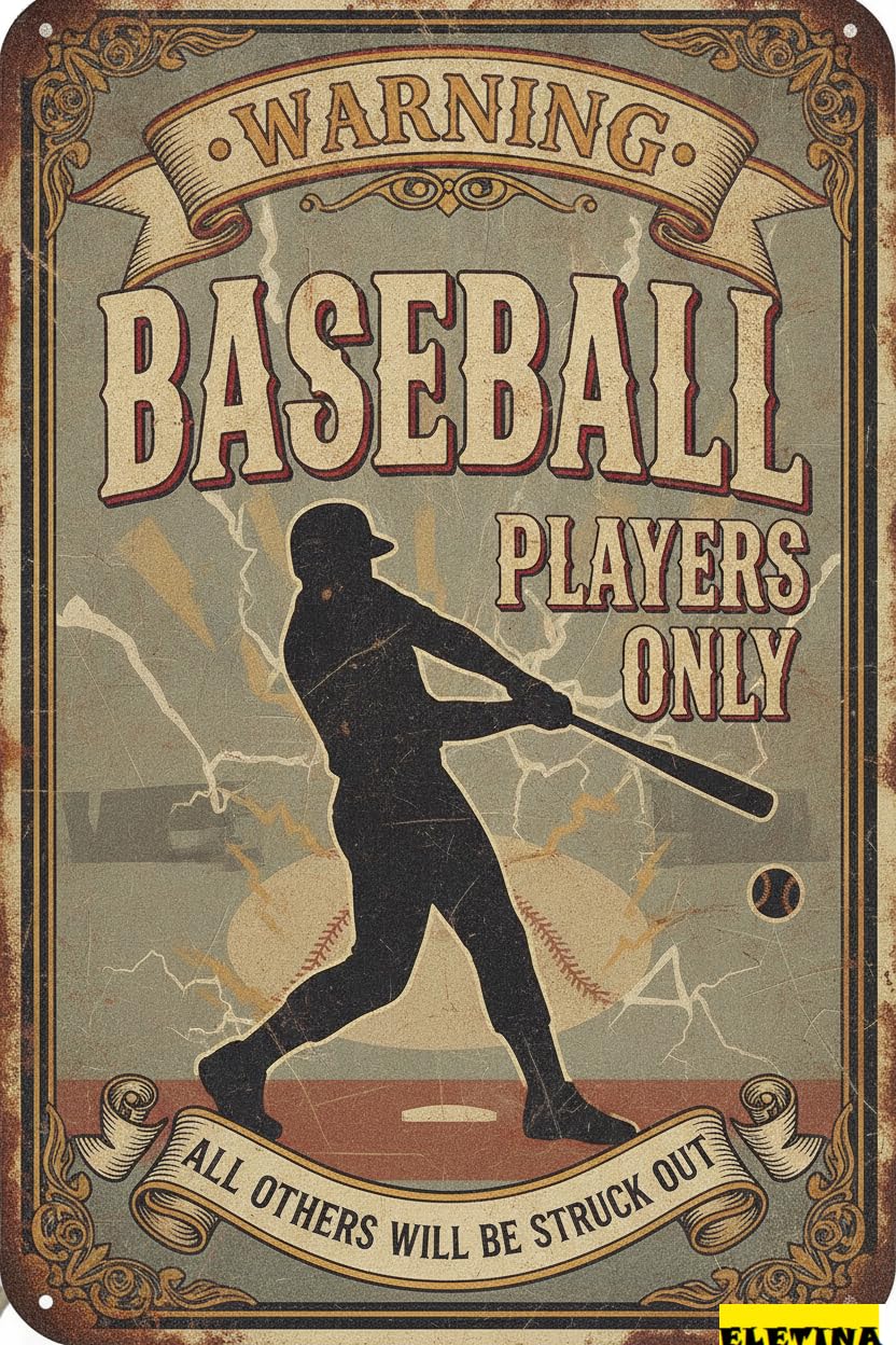 Personalized Sign for Man Cave Metal S Funny Baseball Boys Room Baseball Players Only Tin Wall Decor 8x12 Inch Private Property Decorative