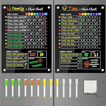 PigPotParty Black Acrylic Magnetic Chore Chart for Kids, 12x16 Inch, 2 Pack