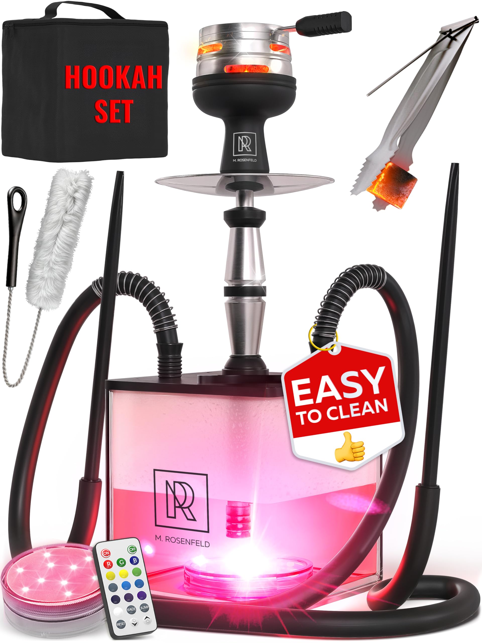Yado Square Hookah - Acrylic Hookah with Big Silicone Bowl for Smoking Coal Tongs Amazing for Shisha Smoking