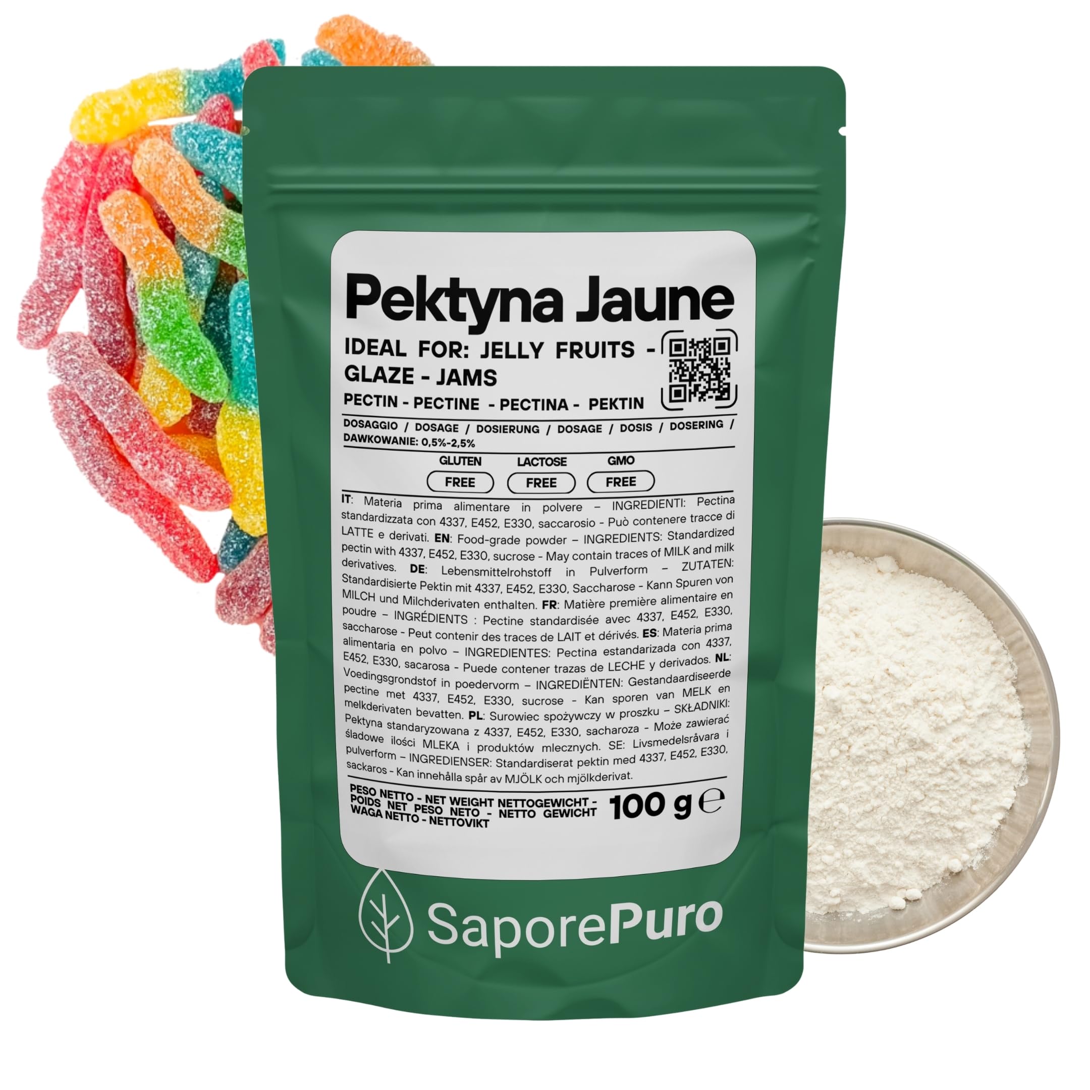 SaporePuro Pektyna Jaune 100 g – Naturalny Środek Żelujący o Wysokiej Mocy Żelującej do Dżemów i Galaretek – BEZ GLUTENU