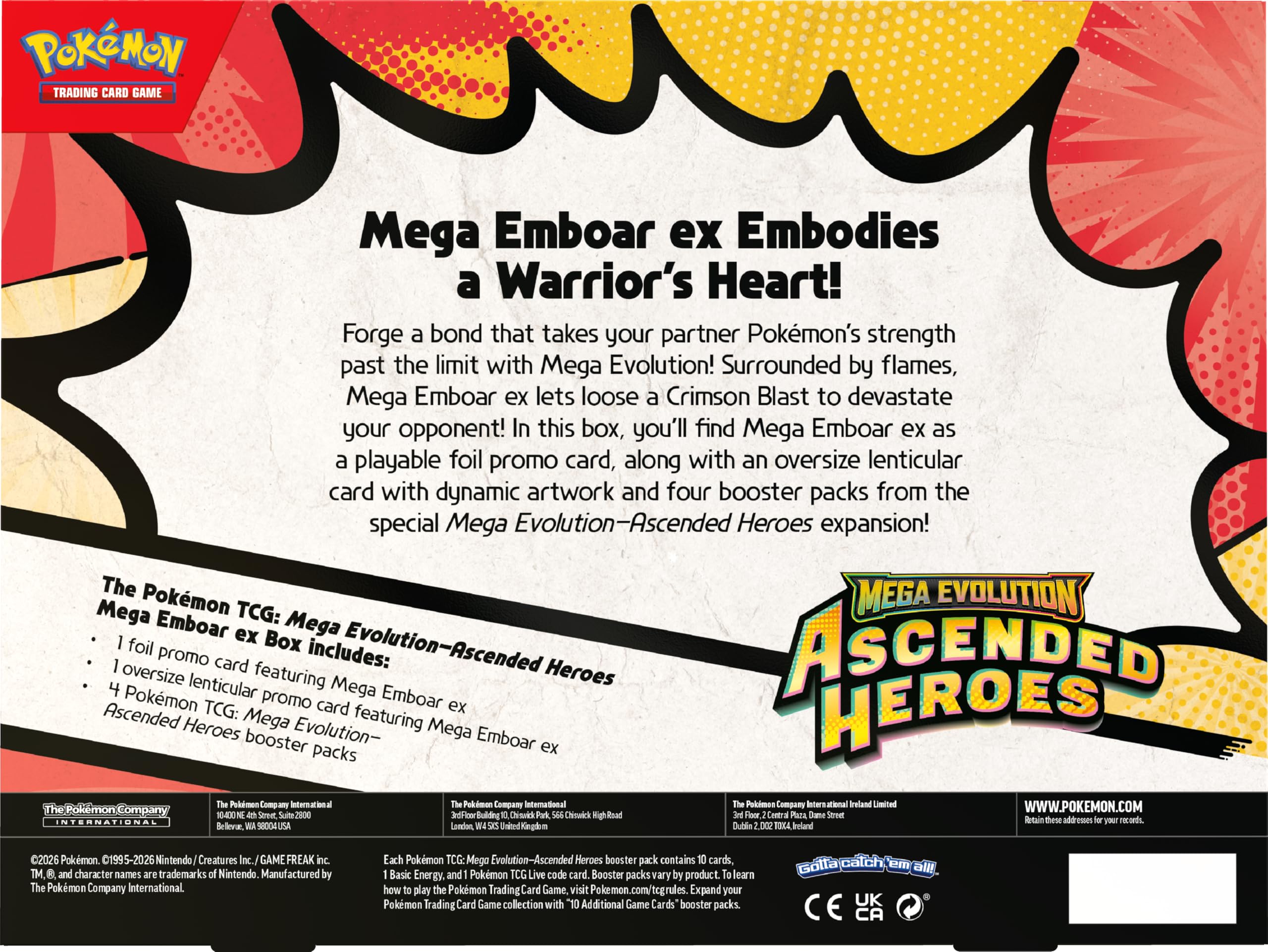 Amazon.com: Pokémon TCG: Mega Evolution—Ascended Heroes Mega Emboar ex Box  (1 Foil Promo Card, 1 Oversize Lenticular Card & 4 Booster Packs) : Toys &  Games