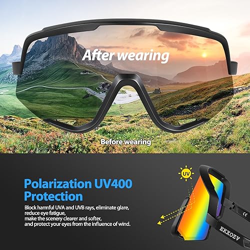 Miniatura 4 de EKXOZV Gafas de sol deportivas polarizadas, con 2 máscaras de cuello, protección para ciclismo, correr, golf, para niños, mujeres y hombres.