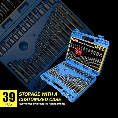 Miniatura 6 de Juego de 39 extractores de tornillos y brocas para mano izquierda, juego de extractores de tornillos fáciles de sacar con brocas inversas,