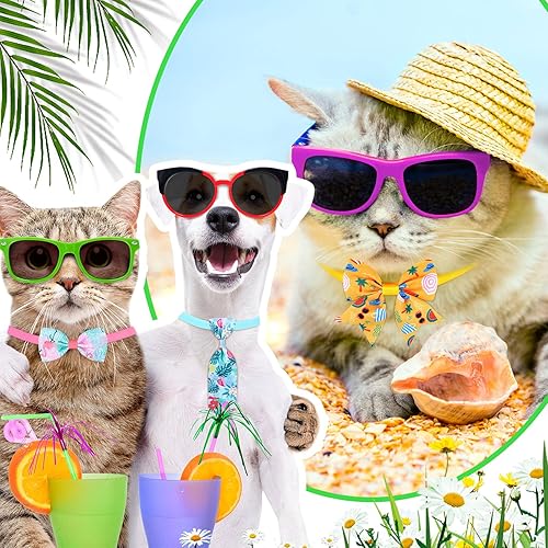 Miniatura 7 de Juego de 60 collares de corbata de lazo para perro corbatines de verano para gatos collares de corbatín ajustables para perros medianos y grandes 24