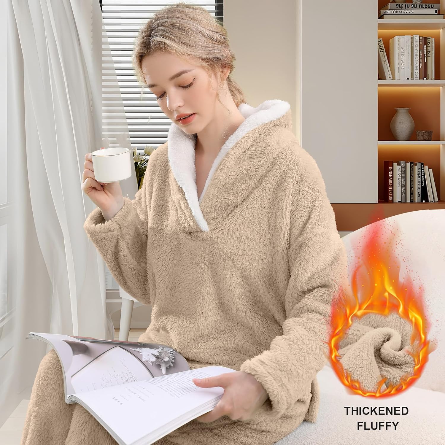 Fluffy Pajamas for Women Set Soft Comfy Fleece Pjs Pullover Pants Loose Plush 2 Piece Sleepwear Fuzzy for Winter - Image 5