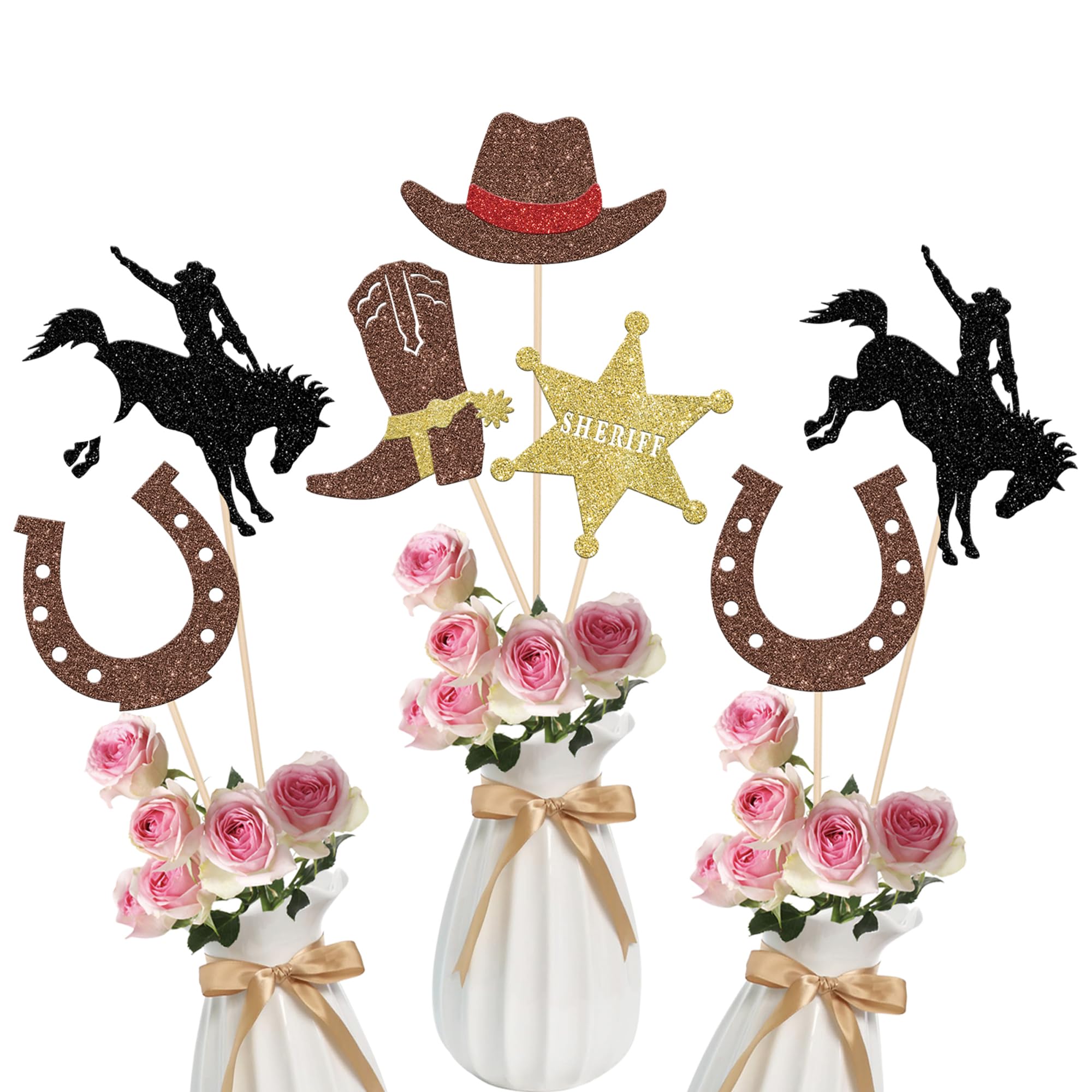 10 Pack Cowboy Centerpieces for Tables Glitte Western Party Decorations, Rodeo Theme Party Table Decorations, Cowboy Theme Party Decorations for Wild