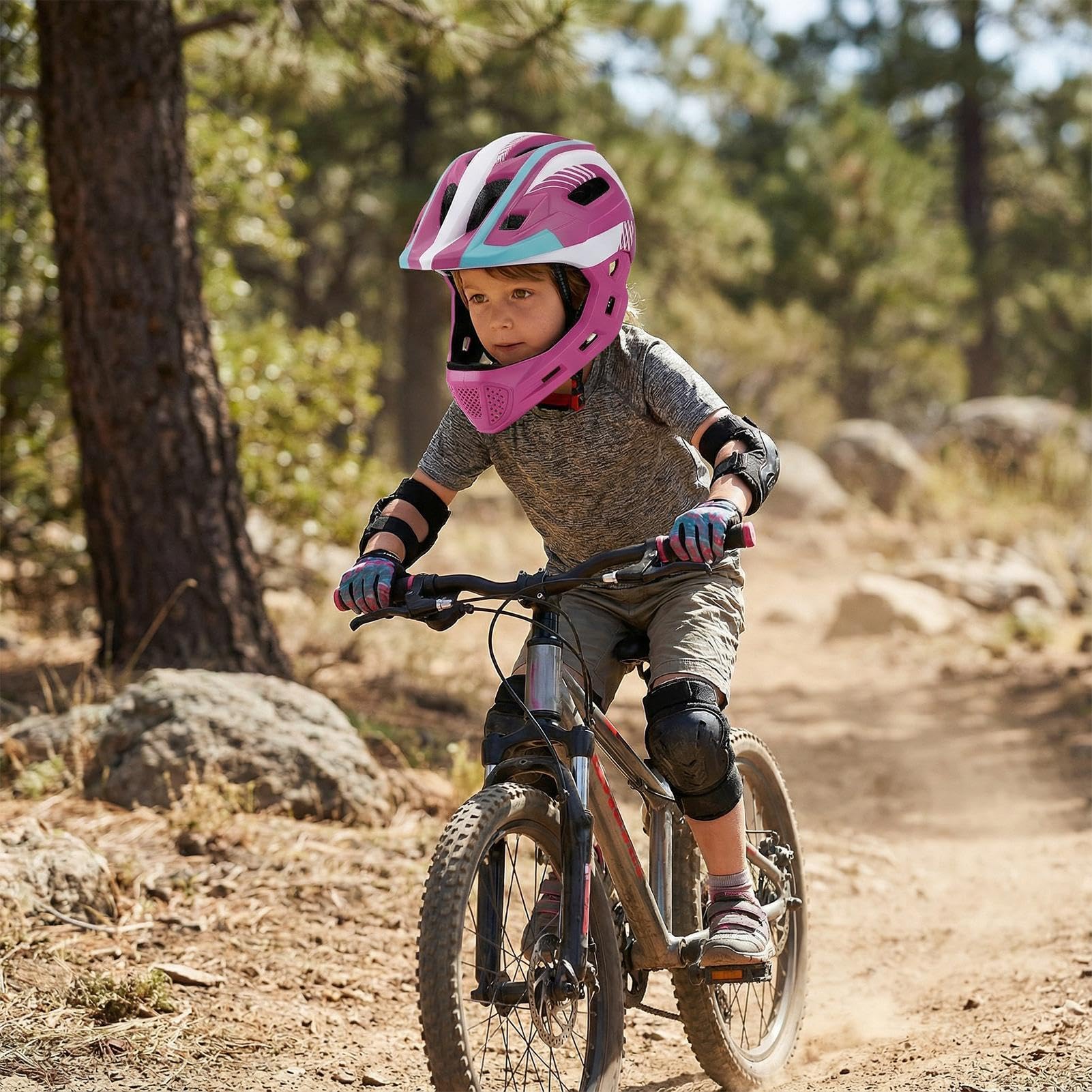 Ganzkörperhelm Kinder - Fahrradkopf Jugendliche mit abnehmbarem Kinnschutz | Stoßfeste Atemschutzmaske Roller Berg- und Motocross-Fahrräder, verstellbare Größe Kleinkind