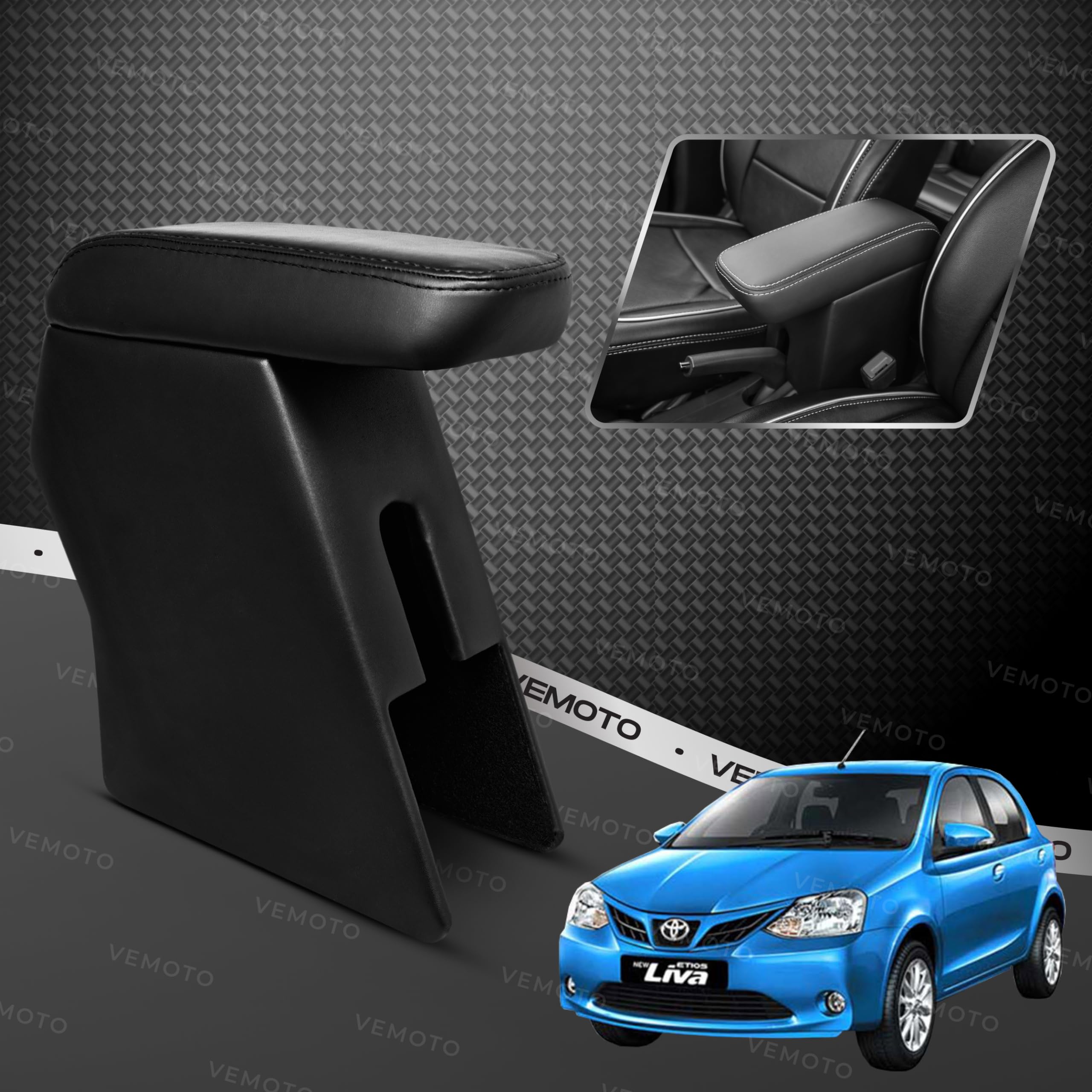 VEMOTO™ 2.0 High-End Car Center Armrest with Storage Compartment and Ultimate Comfort for Toyota Etios Liva/Etios(Black)-image-18