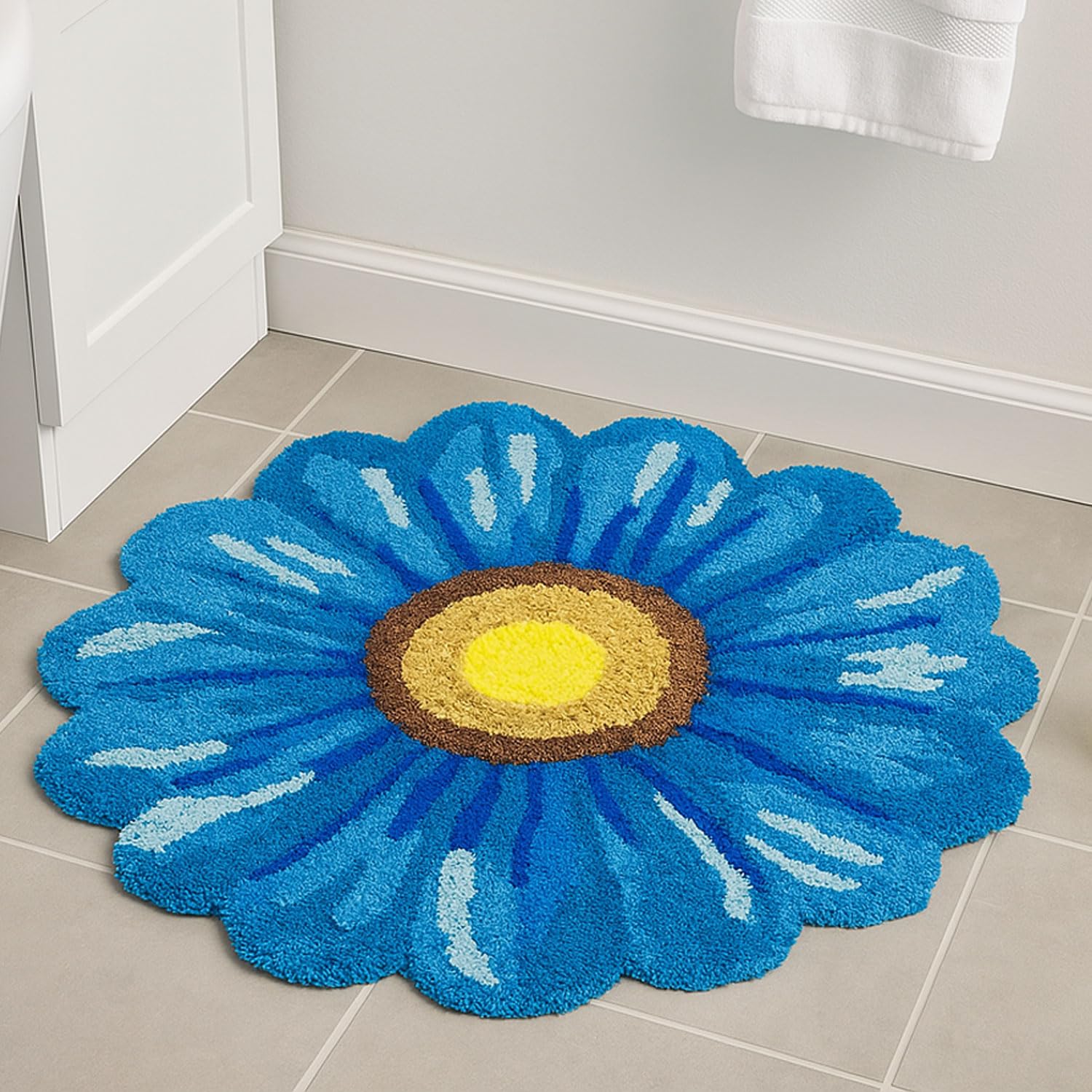 Feblilac Blue Flowers Bath Rug, Floral Mat for Bathroom Cute Plant Non-Slip Floor Mats, Washable Microfiber Carpet for Living Room Home Fast Dry Area