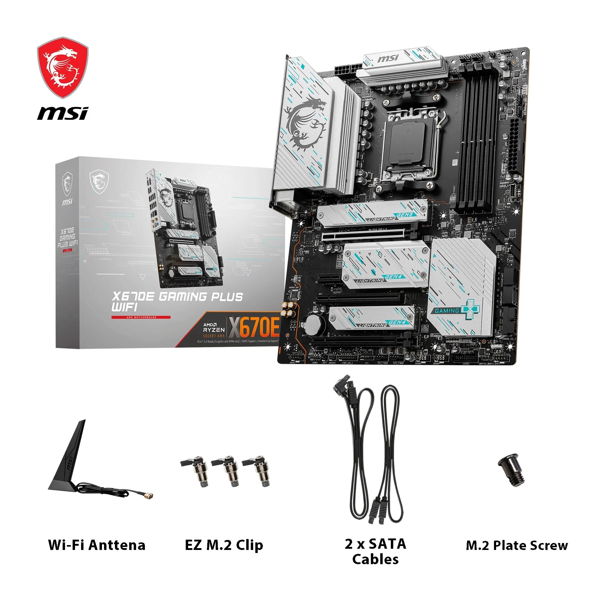MSI X670E GAMING PLUS WIFI Scheda madre, ATX - Supporta i processori AMD Ryzen della serie 7000, AM5 - VRM SPS 80A, DDR5 Memory Boost 7800+ MHz/OC, PCIe 5.0 x16, M.2 Gen5, Wi-Fi 6E